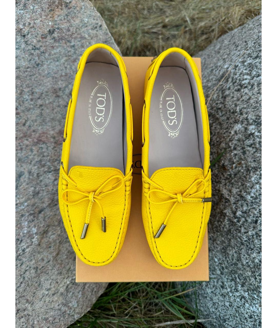 TOD'S Желтые кожаные мокасины, фото 3