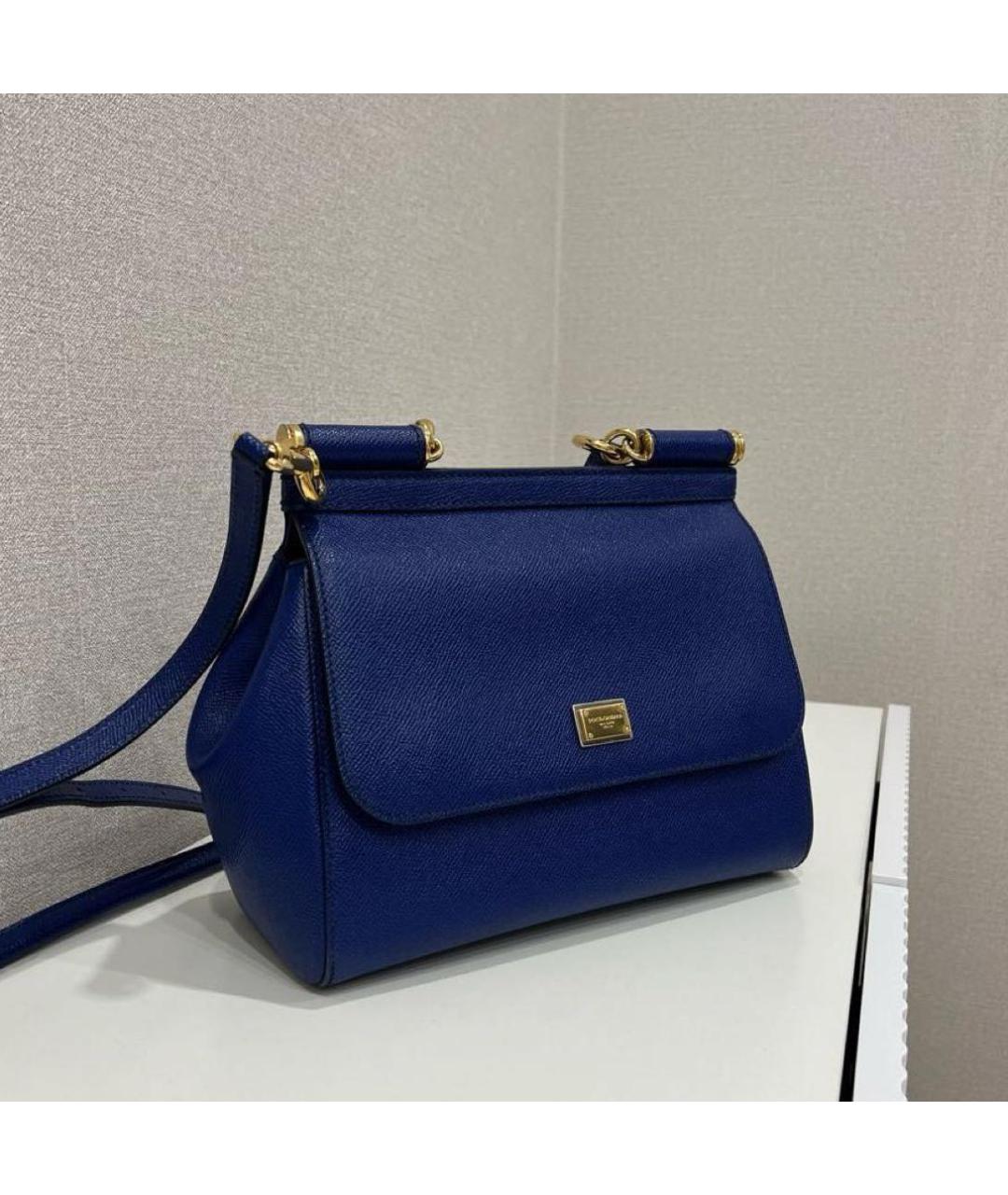 DOLCE&GABBANA Синяя кожаная сумка с короткими ручками, фото 2