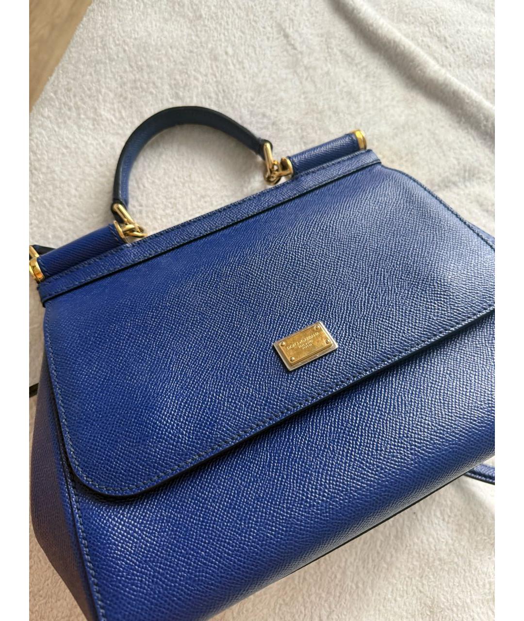 DOLCE&GABBANA Синяя кожаная сумка с короткими ручками, фото 8