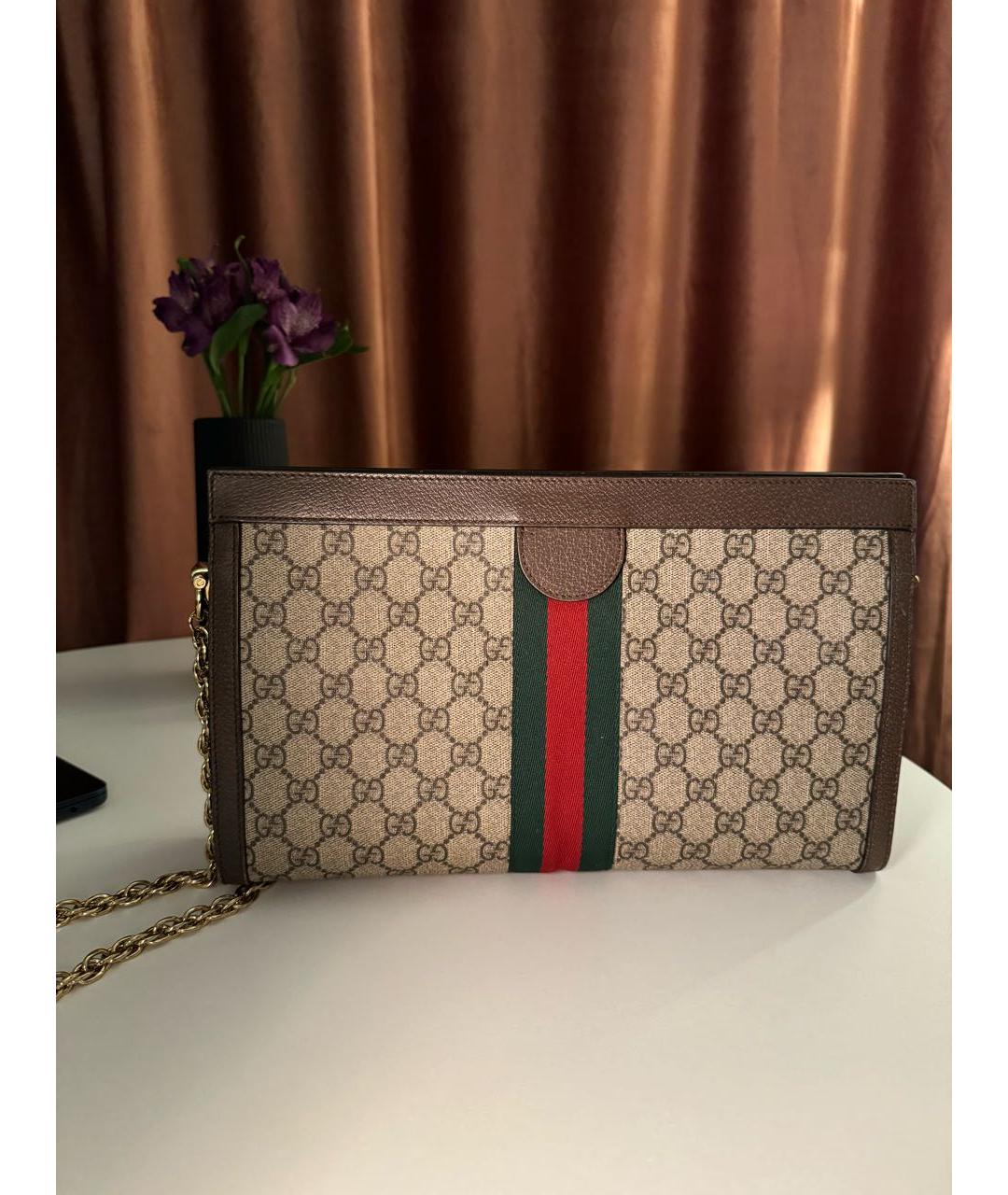 GUCCI Коричневая кожаная сумка через плечо, фото 3