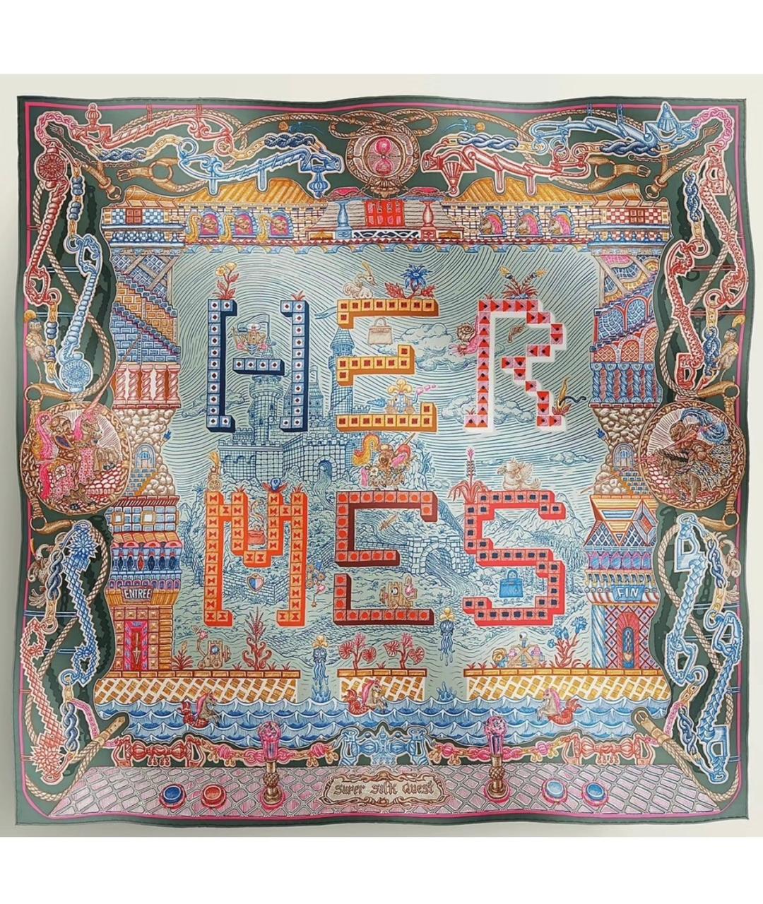 HERMES Голубой шелковый шарф, фото 7