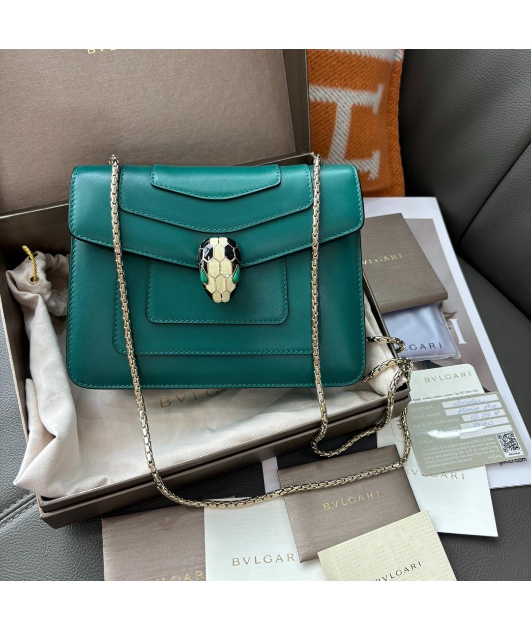 BVLGARI Зеленая кожаная сумка через плечо, фото 10