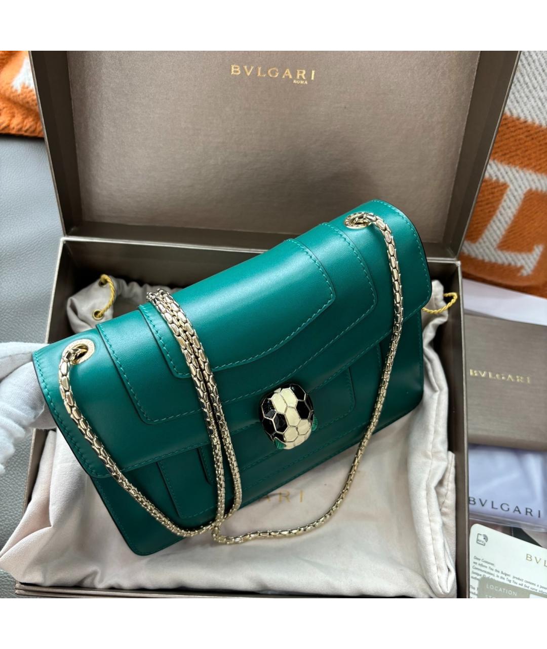 BVLGARI Зеленая кожаная сумка через плечо, фото 5