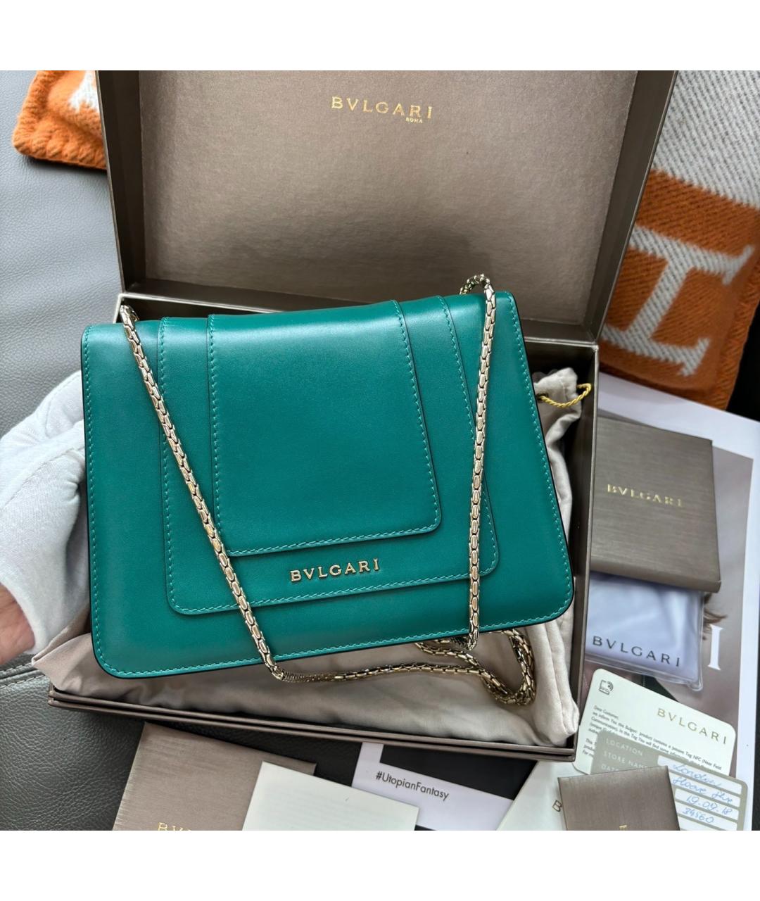 BVLGARI Зеленая кожаная сумка через плечо, фото 6