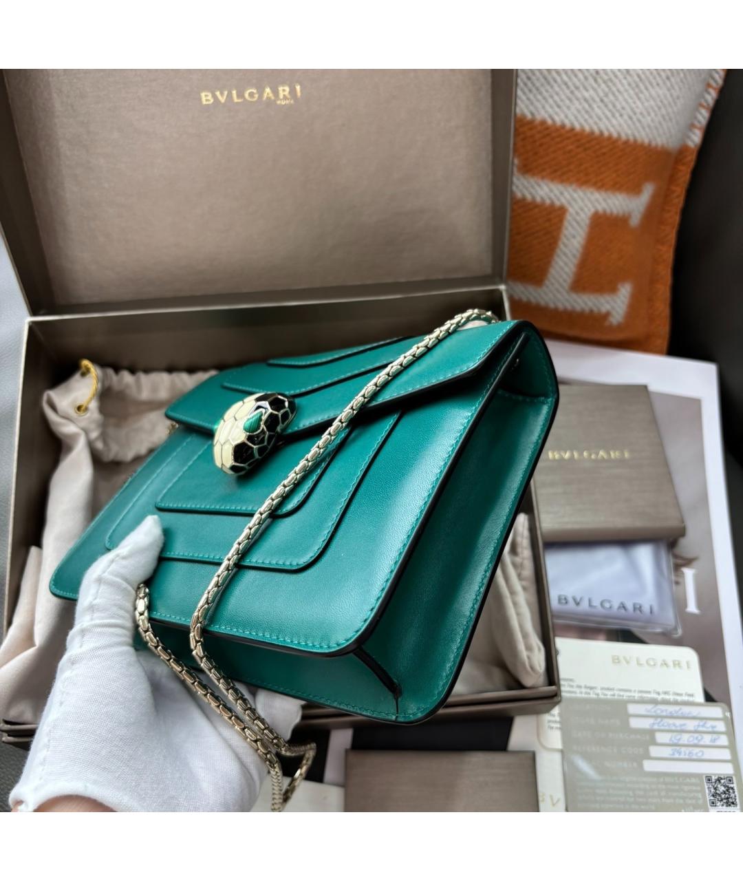 BVLGARI Зеленая кожаная сумка через плечо, фото 3
