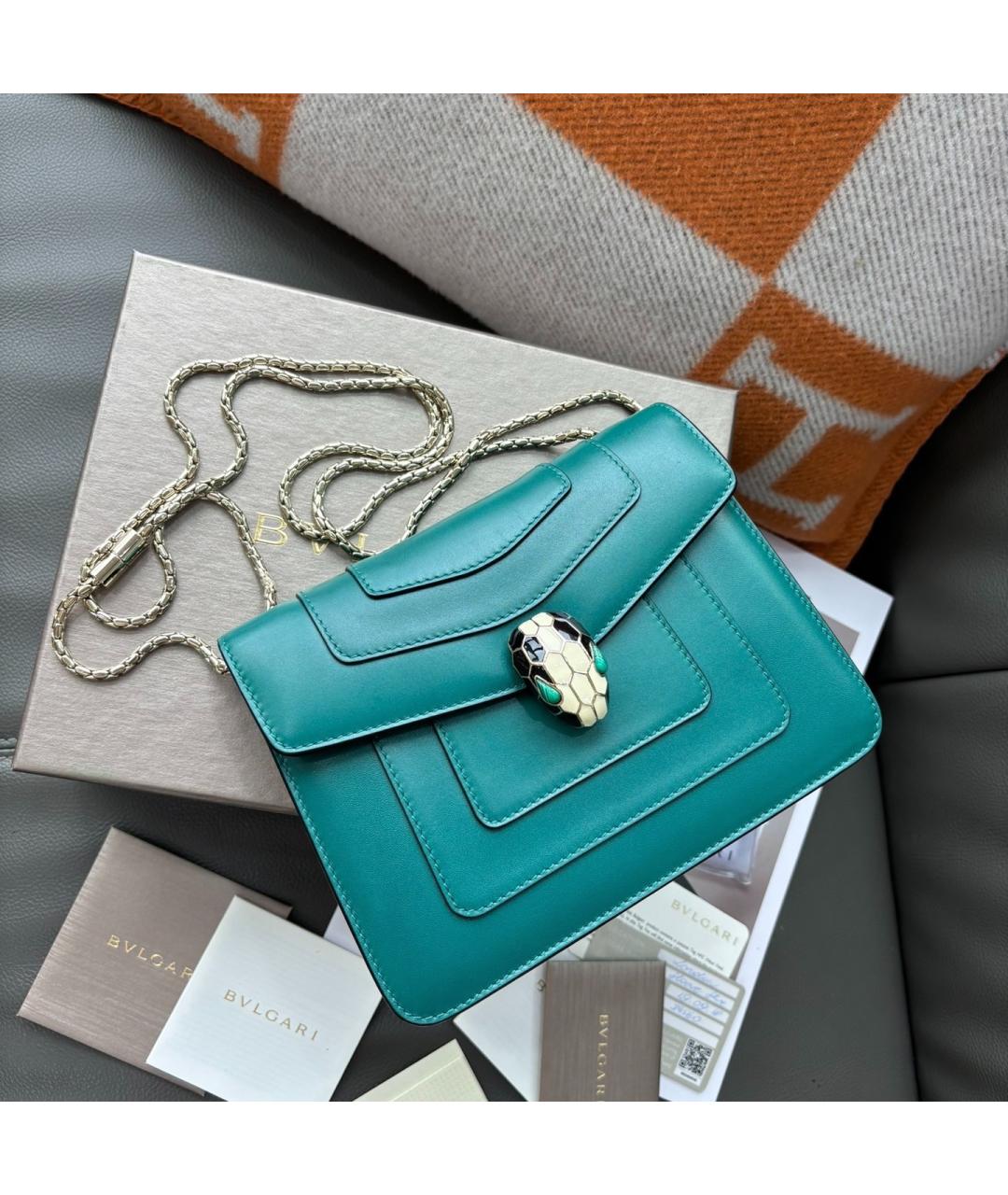 BVLGARI Зеленая кожаная сумка через плечо, фото 8
