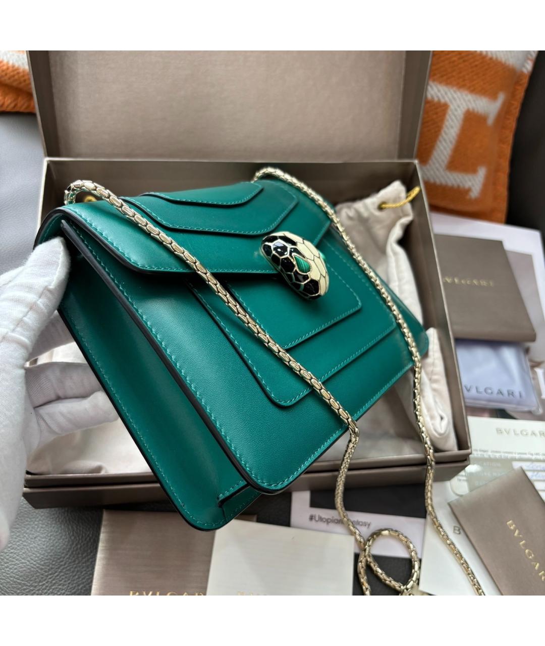 BVLGARI Зеленая кожаная сумка через плечо, фото 4