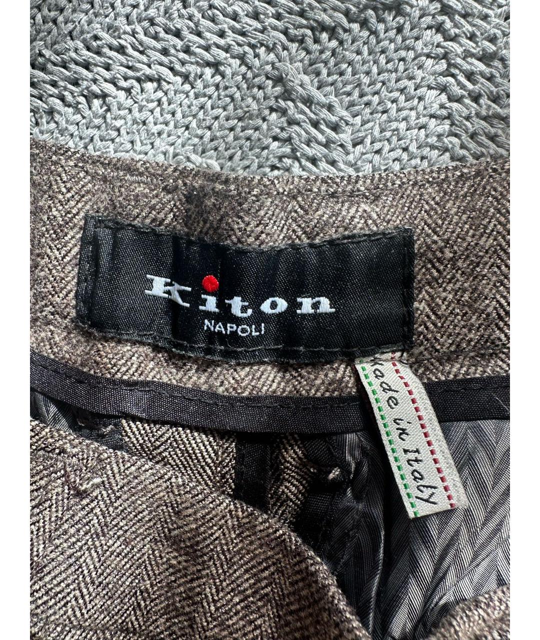 KITON Коричневые хлопковые классические брюки, фото 4