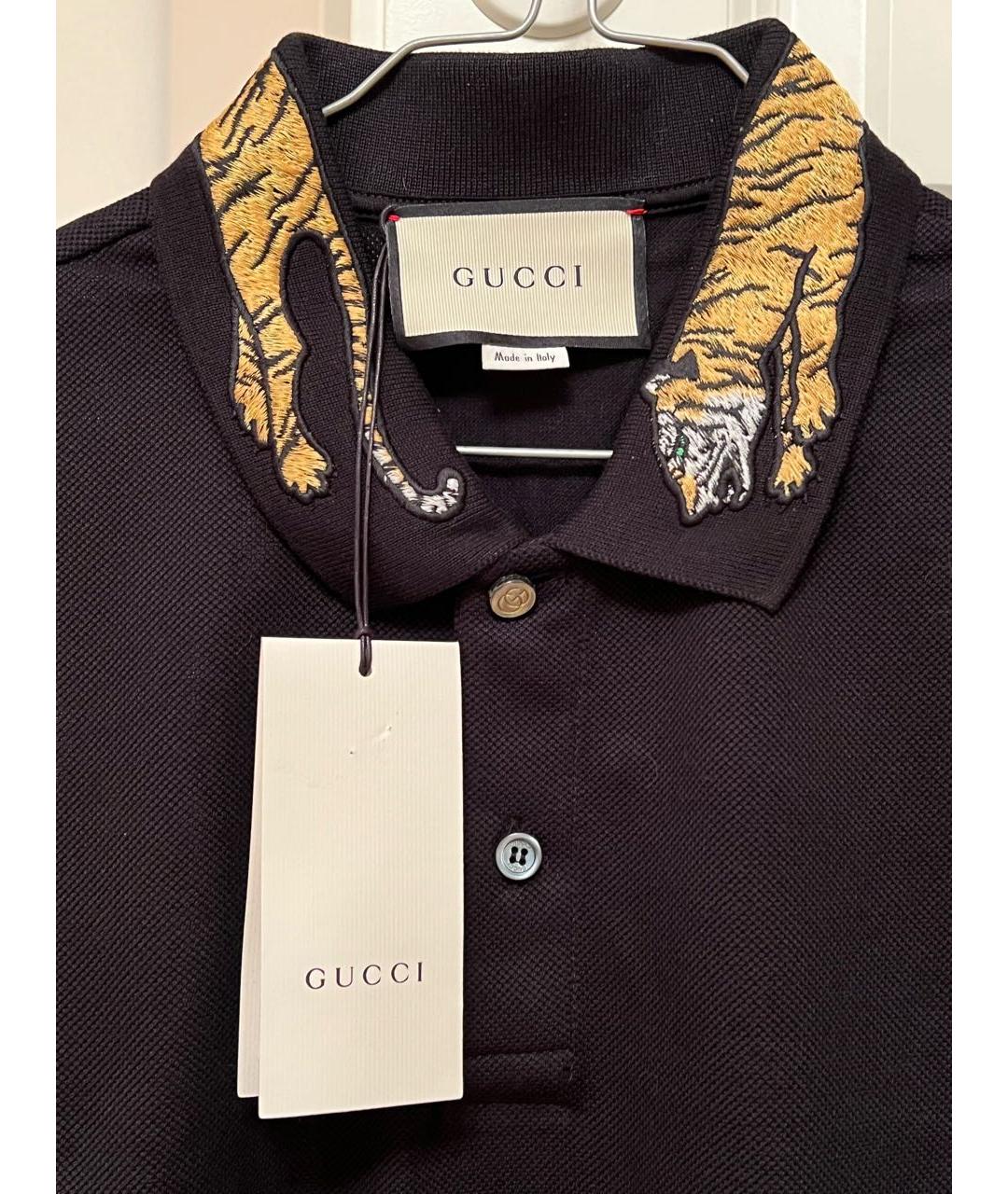 GUCCI Черное хлопко-эластановое поло с коротким рукавом, фото 3