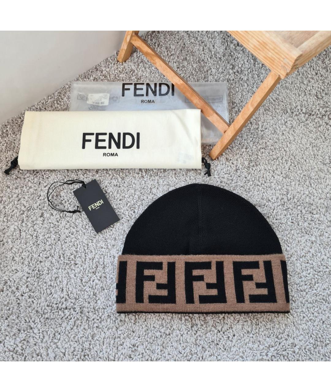 FENDI Черная шерстяная шапка, фото 2