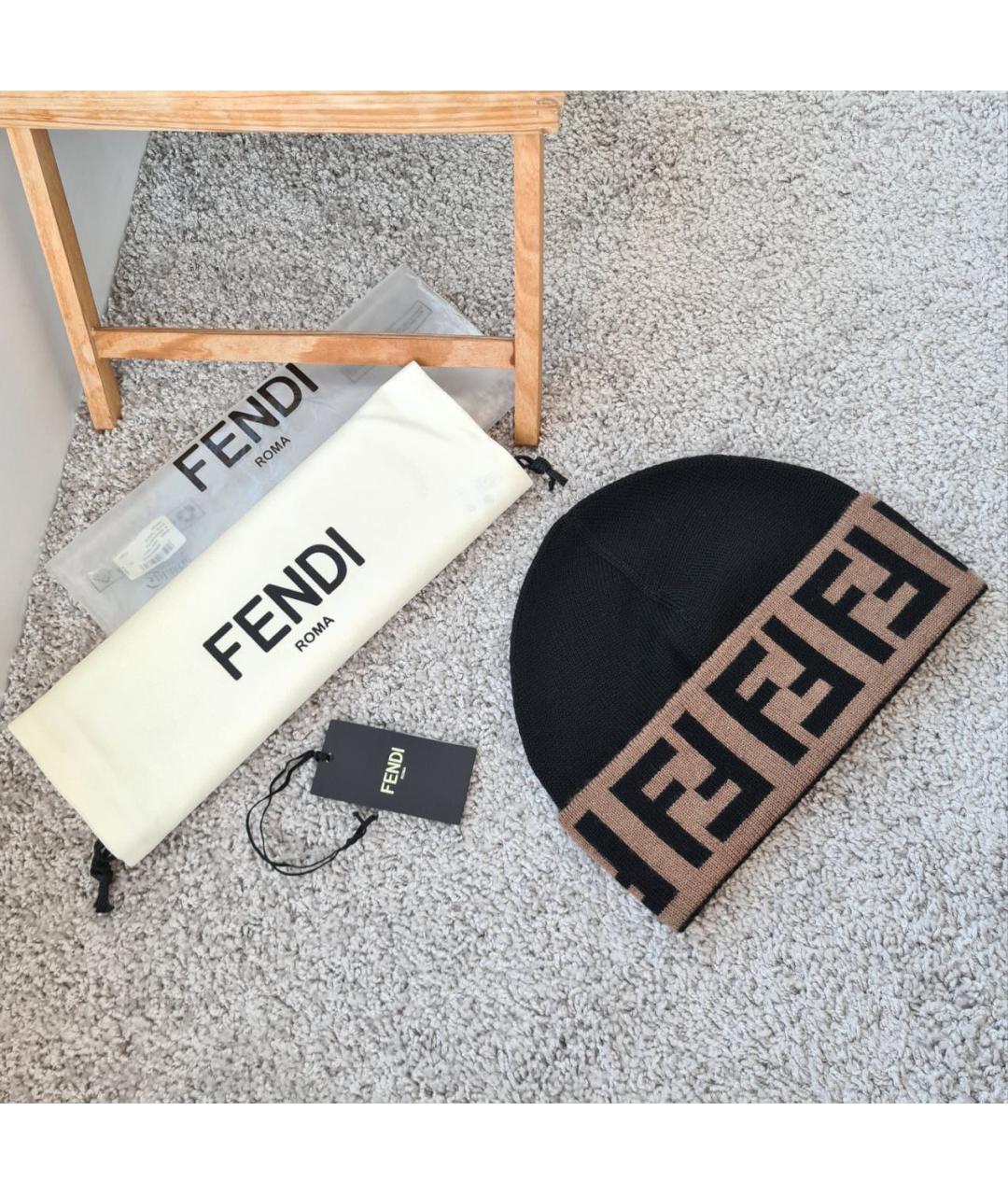 FENDI Черная шерстяная шапка, фото 3