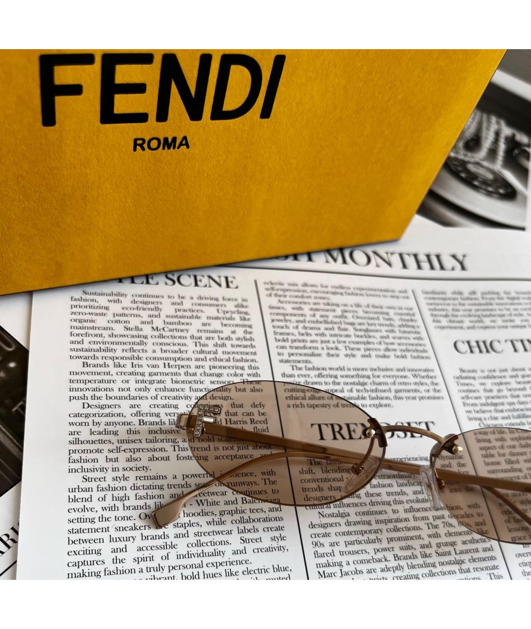 FENDI Бежевые металлические солнцезащитные очки, фото 6