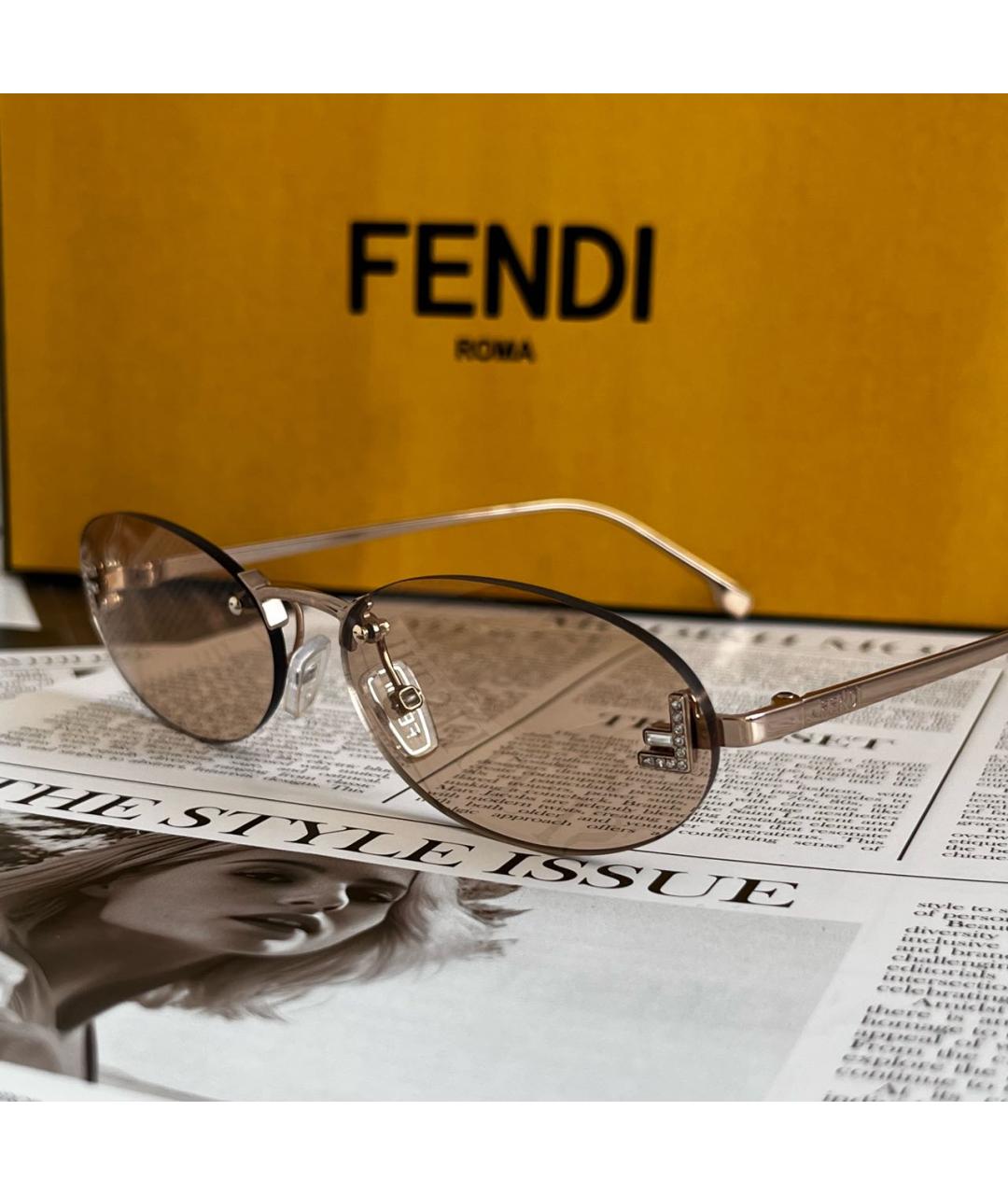 FENDI Бежевые металлические солнцезащитные очки, фото 5