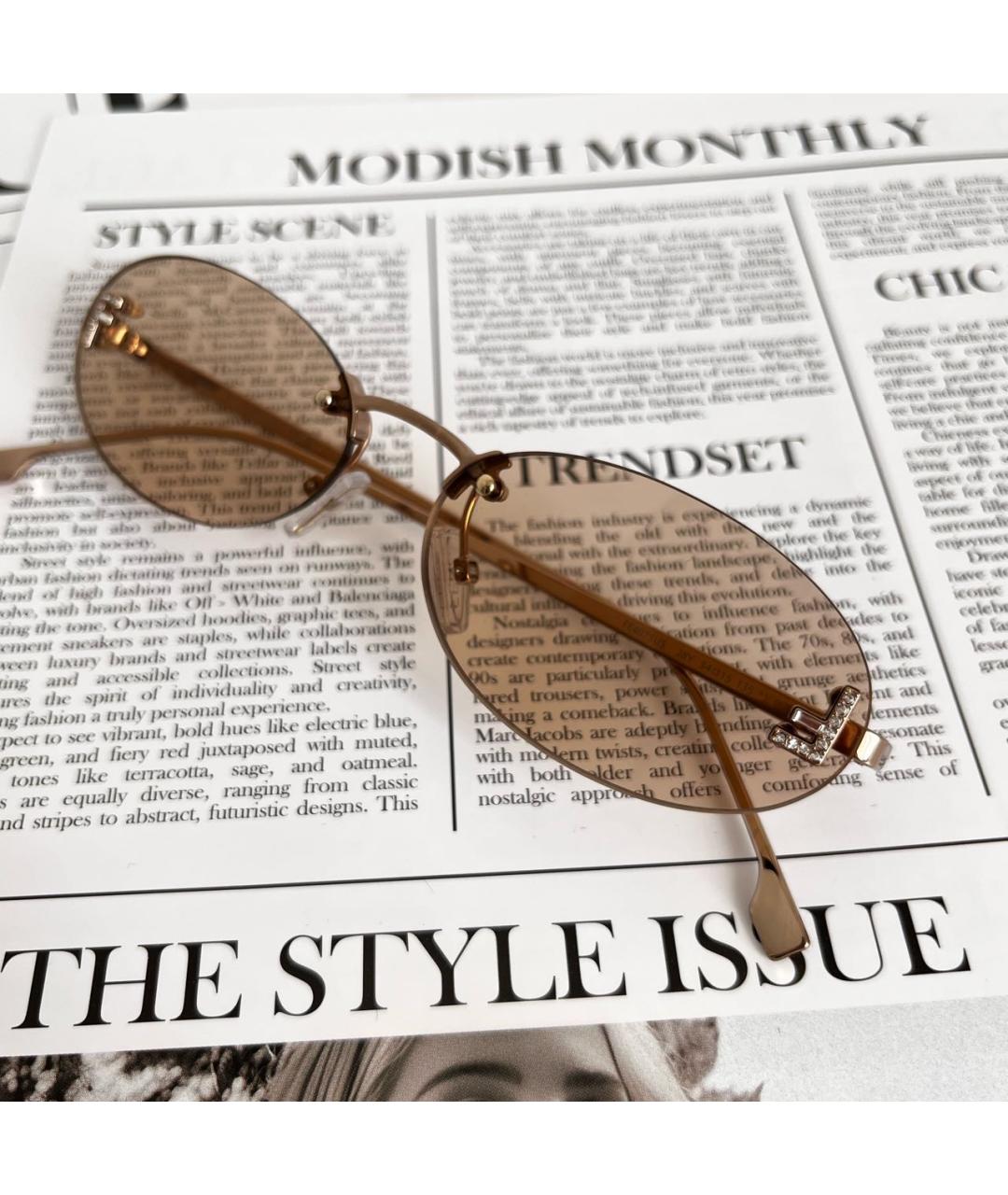 FENDI Бежевые металлические солнцезащитные очки, фото 4