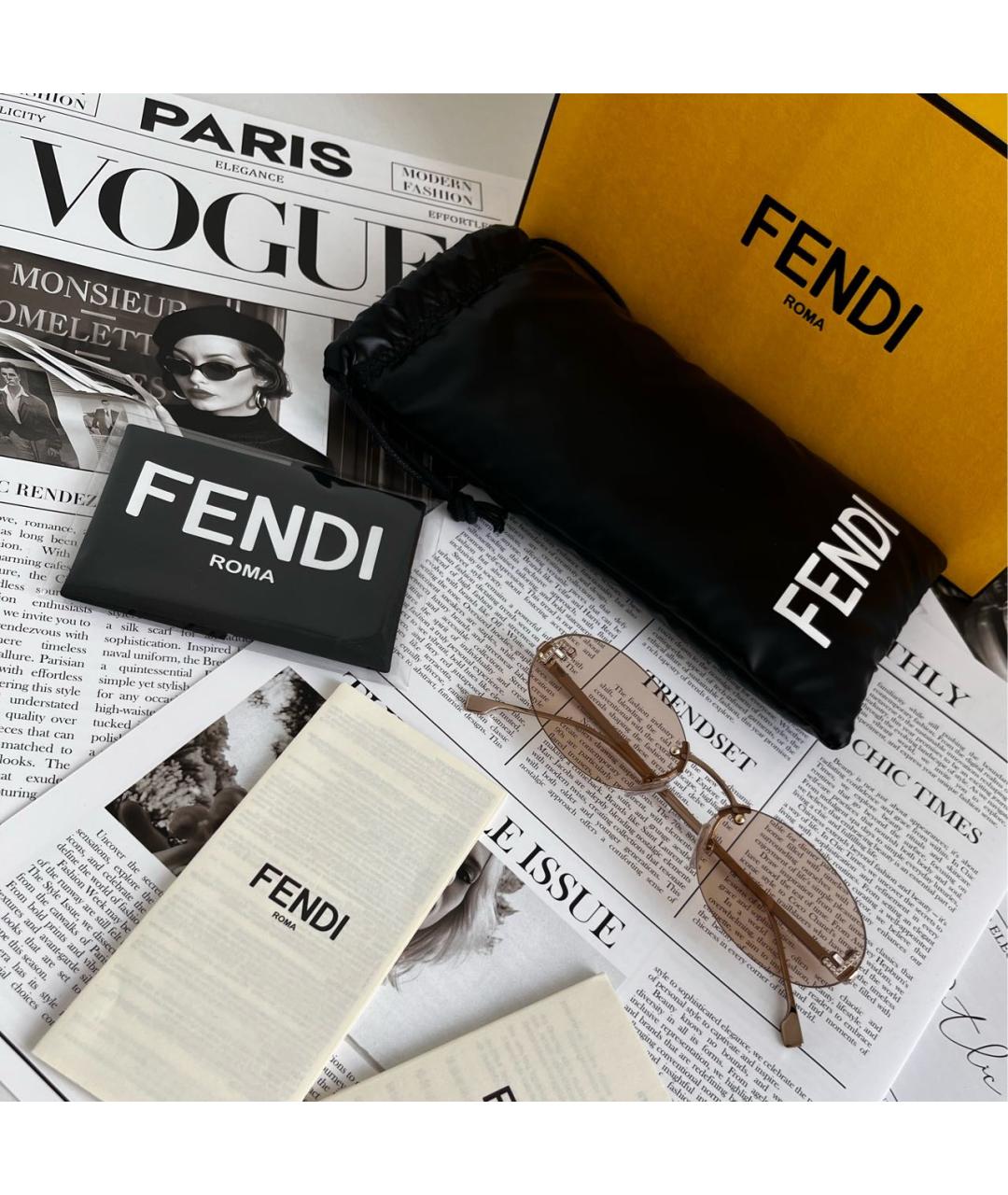 FENDI Бежевые металлические солнцезащитные очки, фото 7