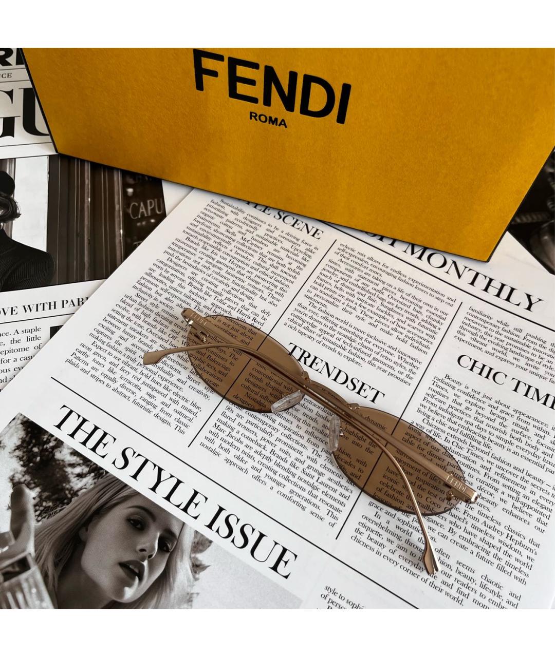 FENDI Бежевые металлические солнцезащитные очки, фото 3