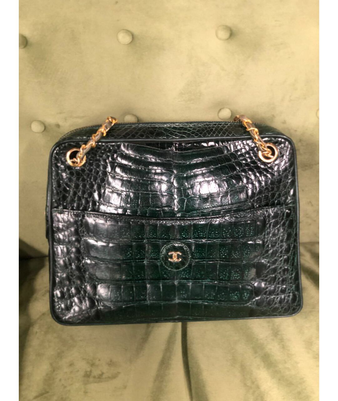 CHANEL Зеленая сумка тоут из экзотической кожи, фото 9