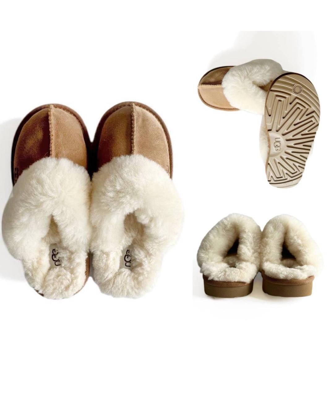 UGG AUSTRALIA Коричневые кожаные сандалии и шлепанцы, фото 4