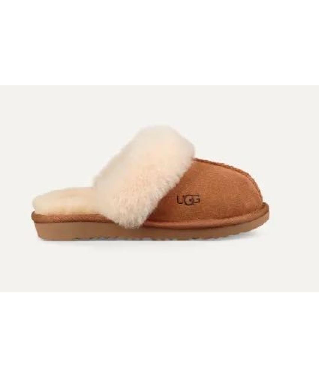 UGG AUSTRALIA Коричневые кожаные сандалии и шлепанцы, фото 5