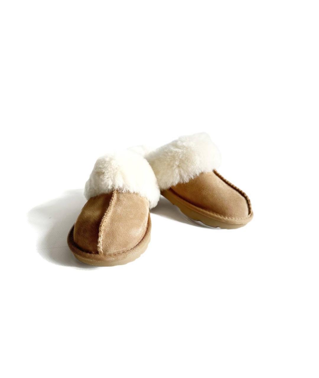 UGG AUSTRALIA Коричневые кожаные сандалии и шлепанцы, фото 2