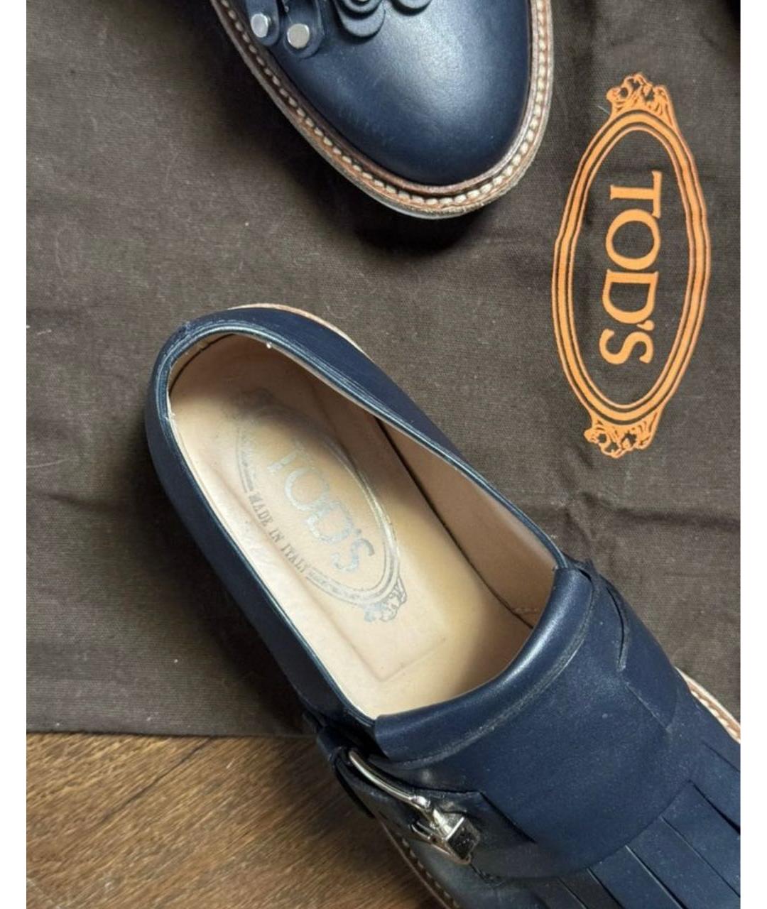 TOD'S Темно-синие кожаные брогги и оксфорды, фото 3