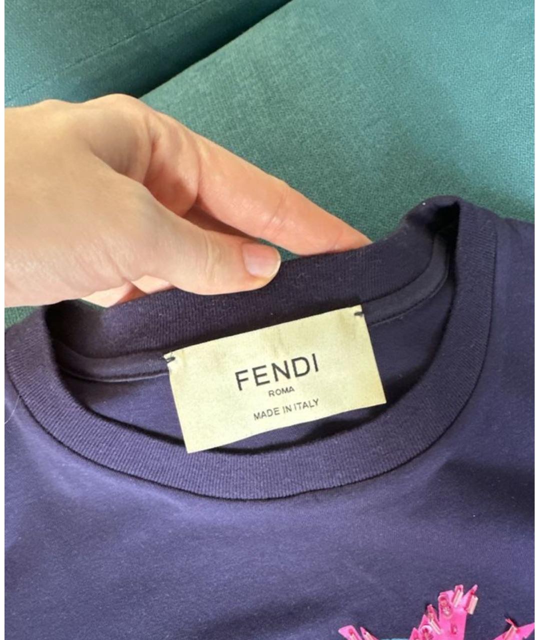 FENDI Темно-синяя хлопковая футболка, фото 3