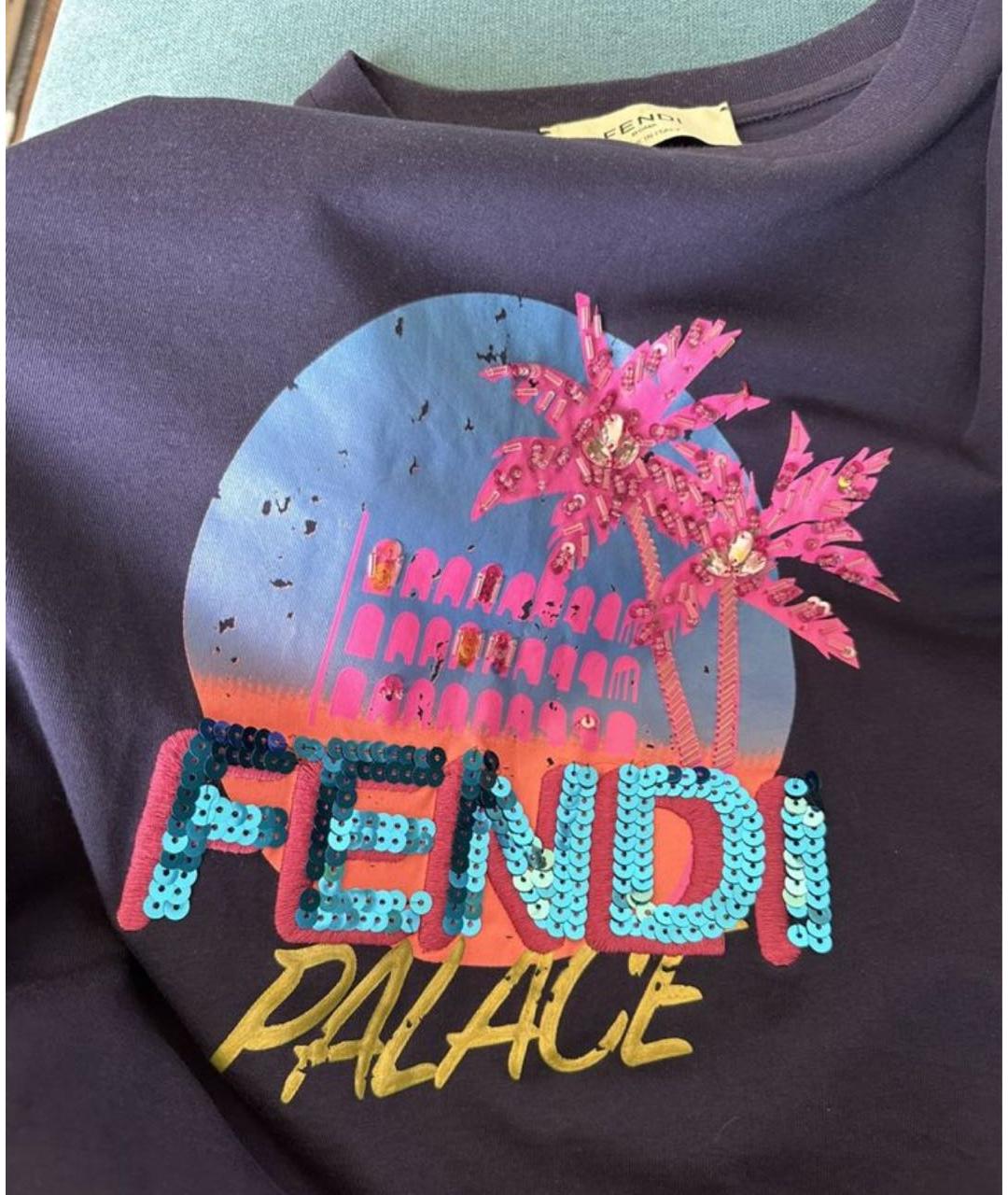 FENDI Темно-синяя хлопковая футболка, фото 5