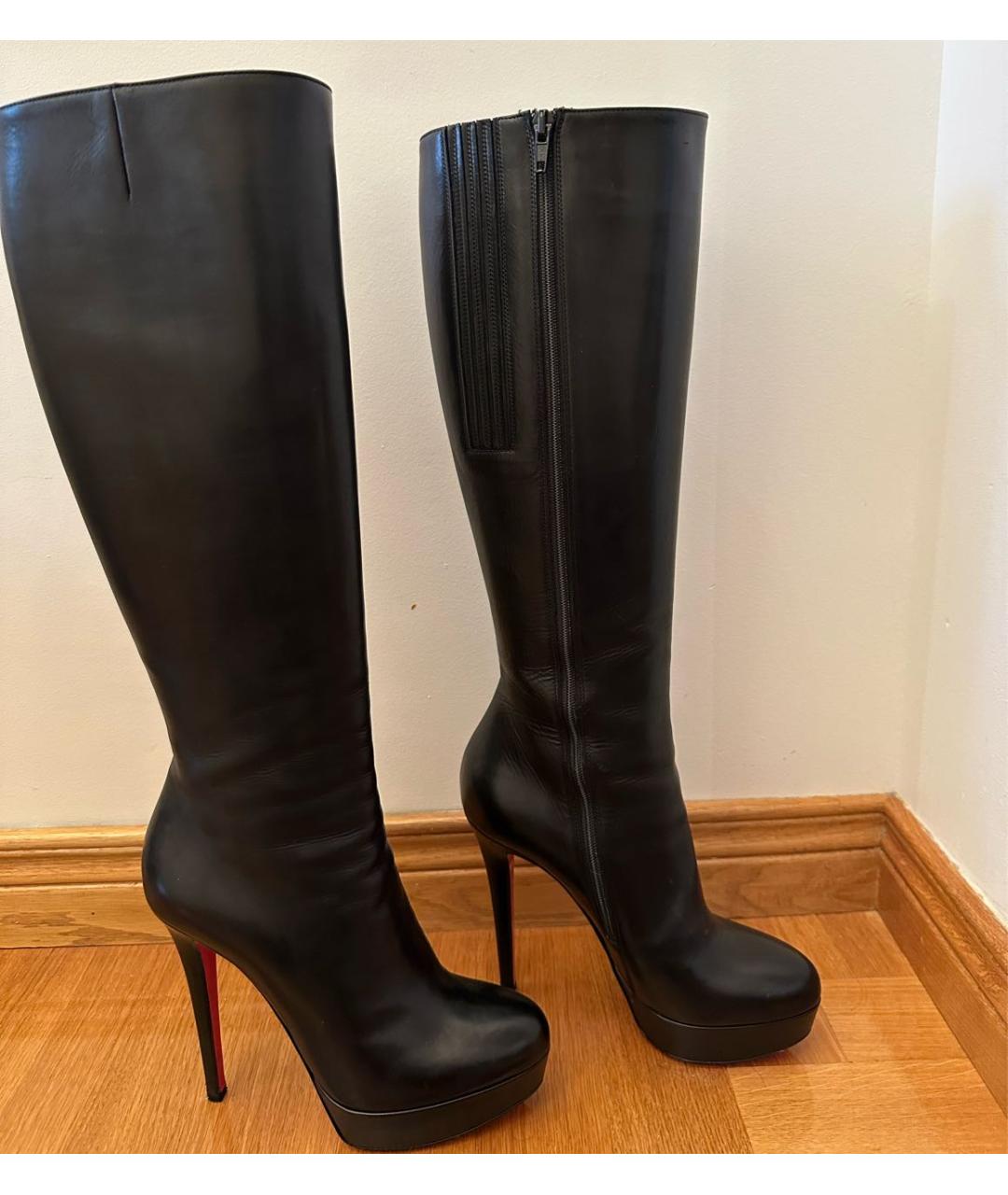 CHRISTIAN LOUBOUTIN Черные кожаные сапоги, фото 5