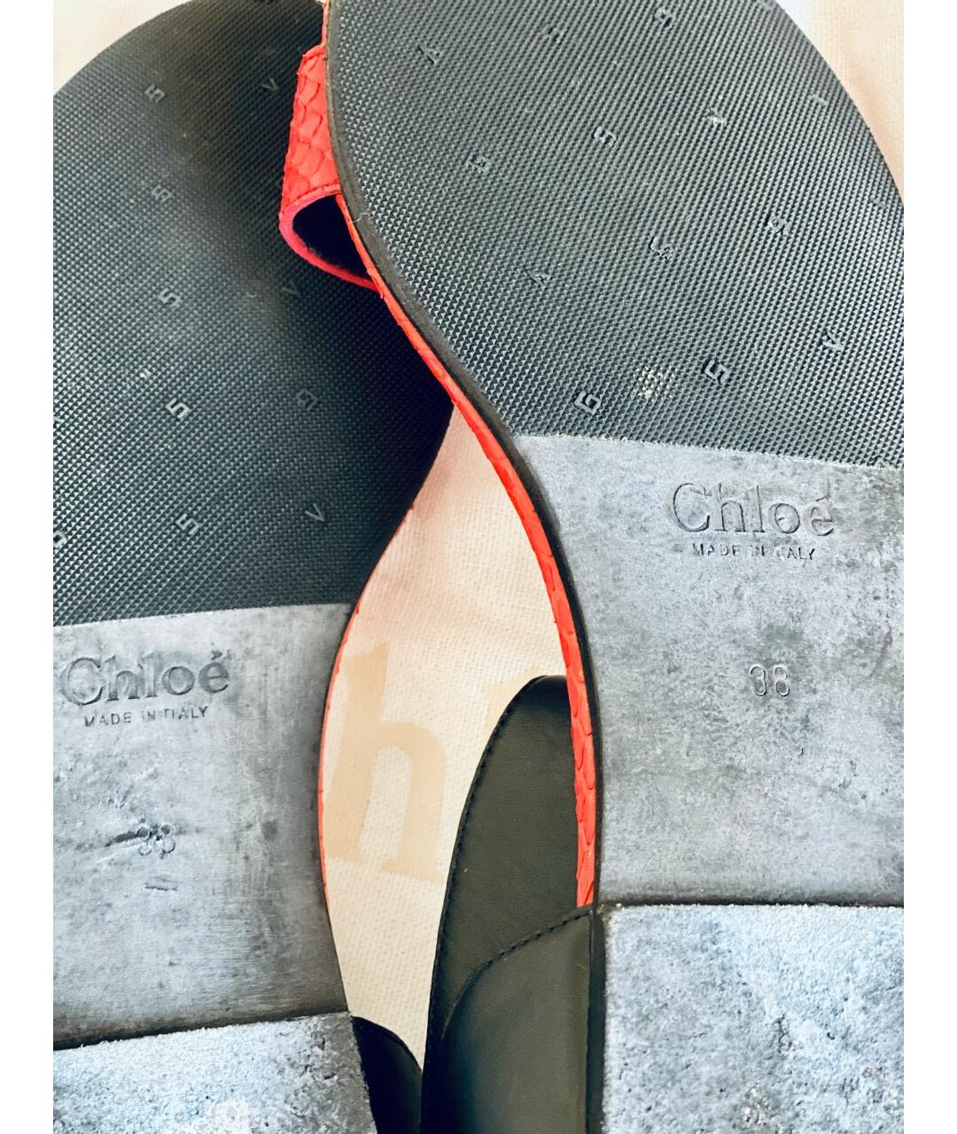 CHLOE Коралловые босоножки из экзотической кожи, фото 4