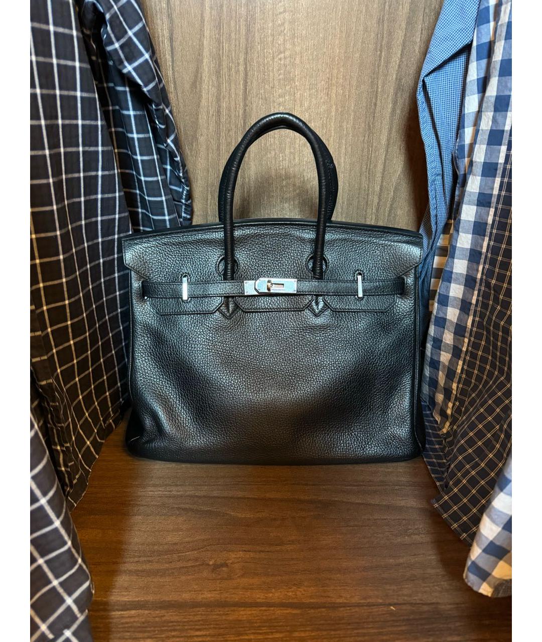 HERMES Черная кожаная сумка с короткими ручками, фото 2