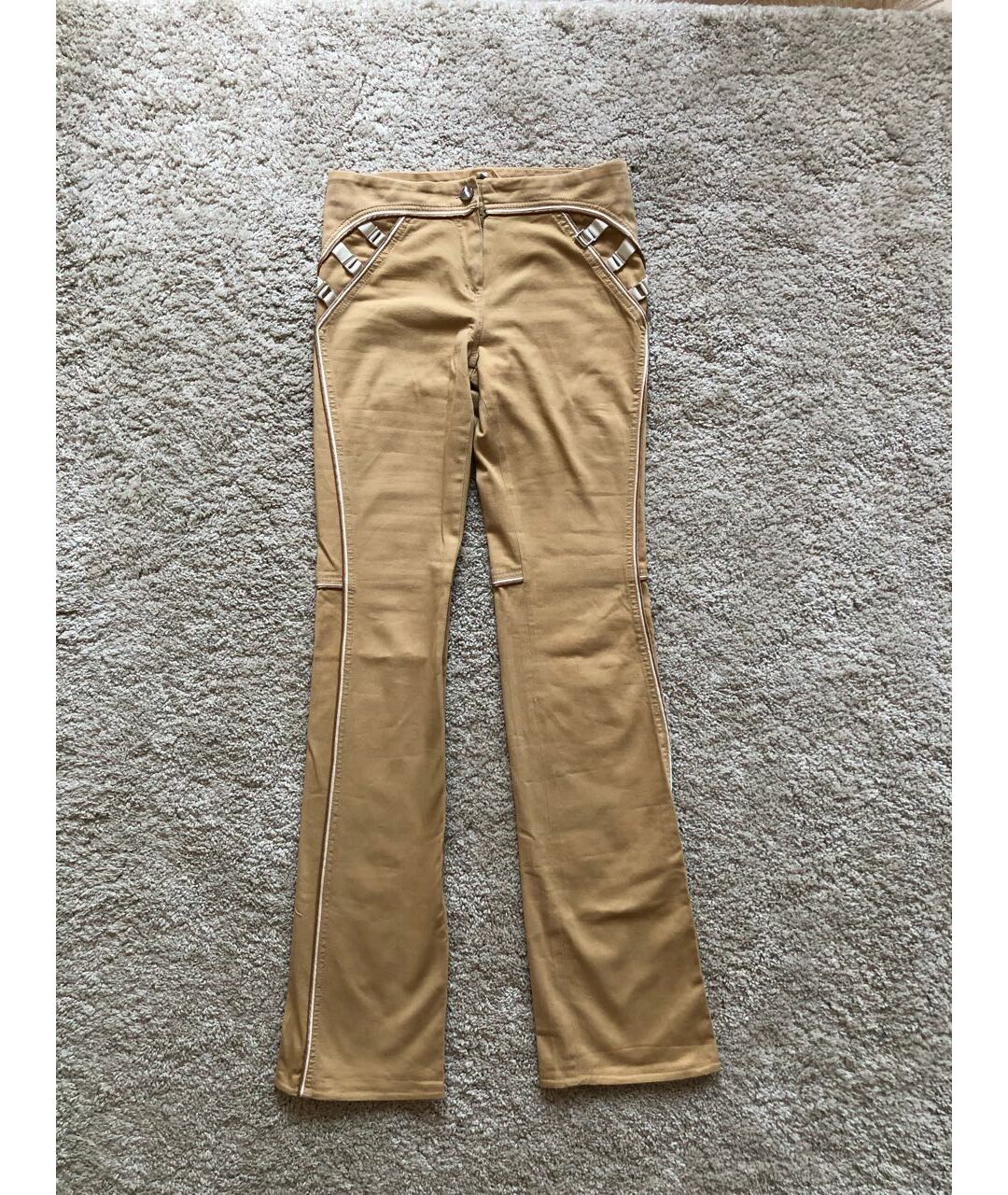 THIERRY MUGLER Бежевые хлопко-эластановые прямые брюки, фото 7