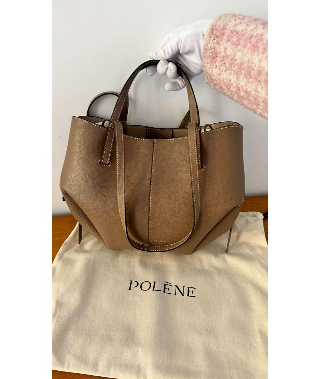 POLENE Коричневая кожаная сумка тоут, фото 3