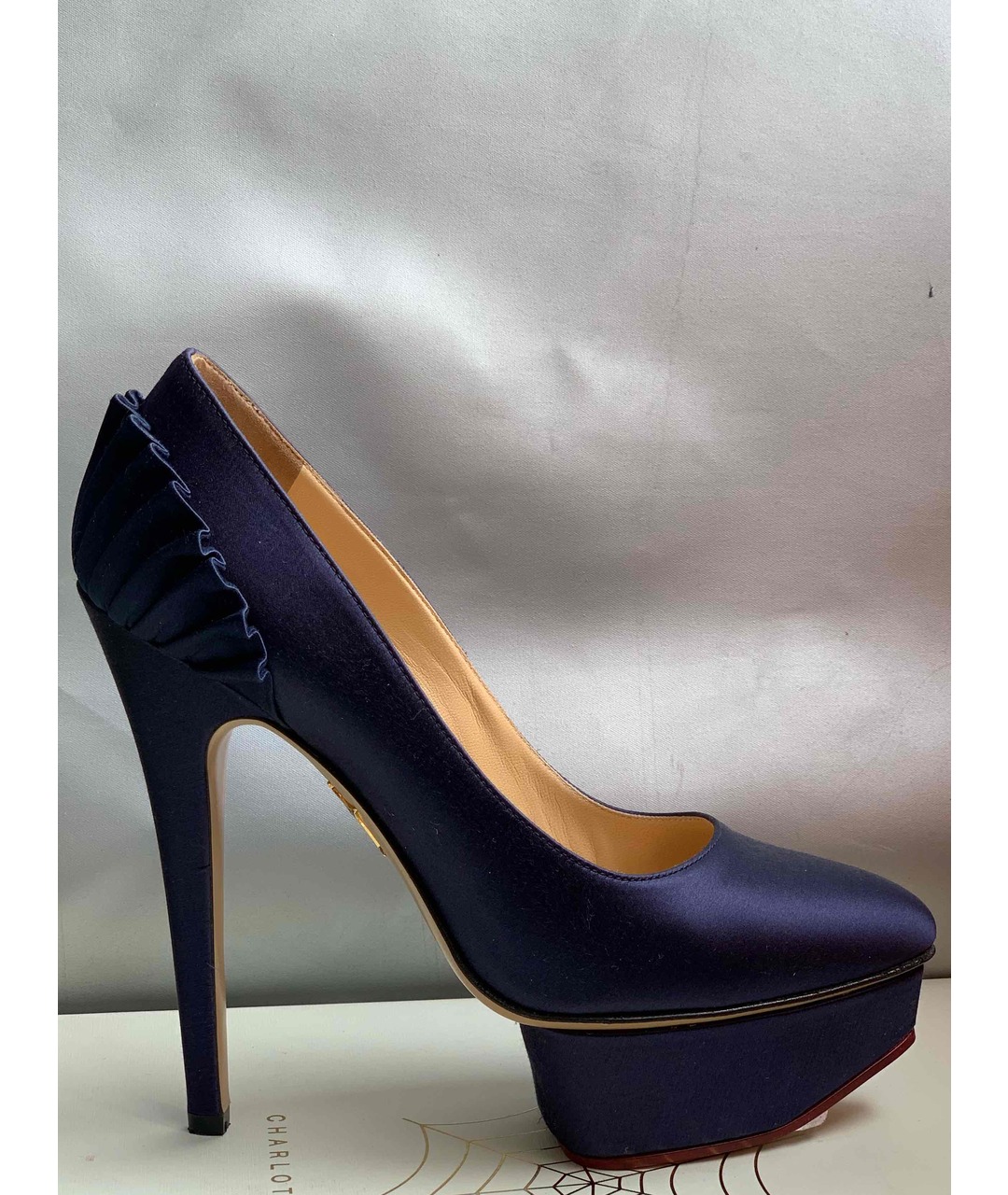 CHARLOTTE OLYMPIA Темно-синие текстильные туфли, фото 5
