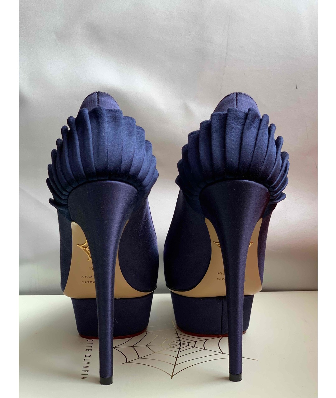 CHARLOTTE OLYMPIA Темно-синие текстильные туфли, фото 4