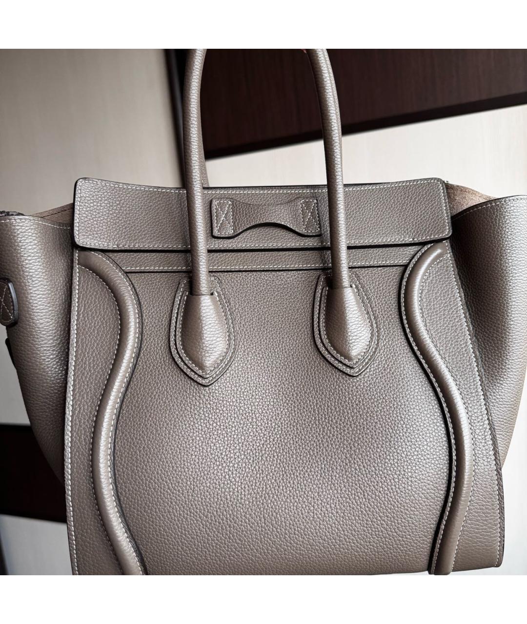 CELINE Коричневая кожаная сумка с короткими ручками, фото 3