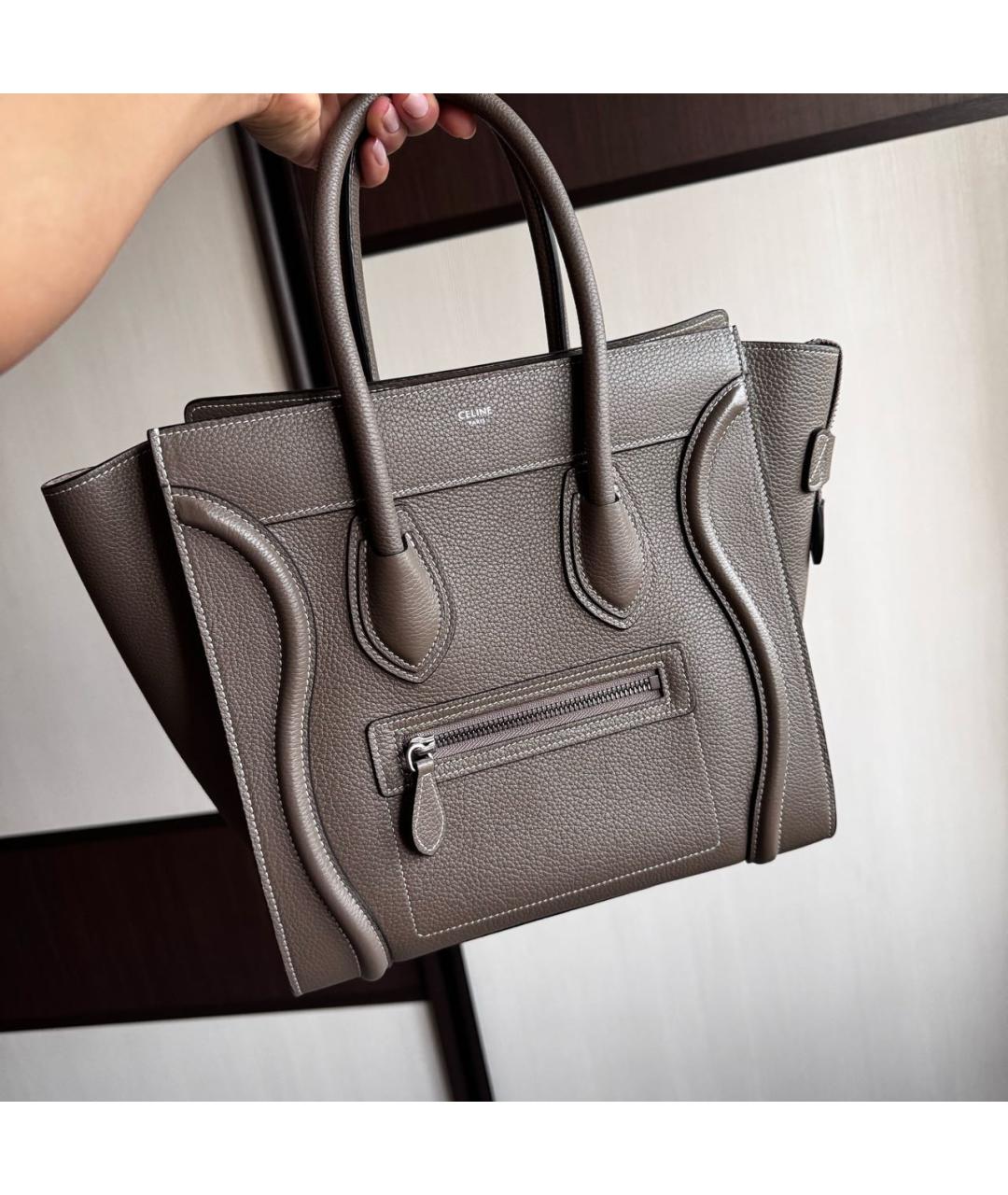 CELINE Коричневая кожаная сумка с короткими ручками, фото 5