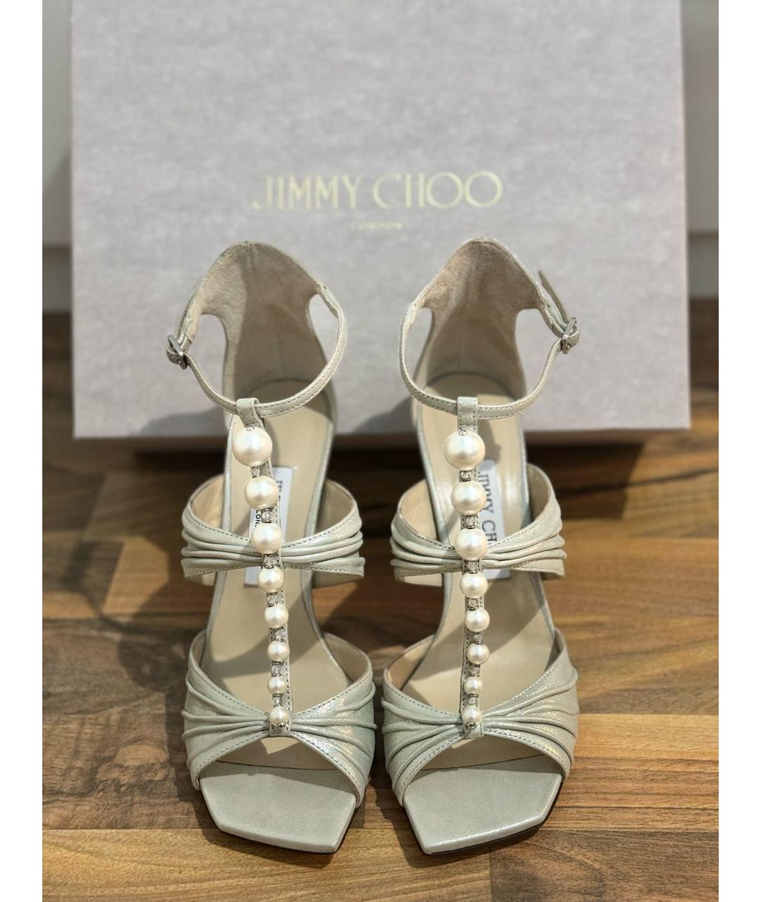 JIMMY CHOO Серебряные текстильные босоножки, фото 2