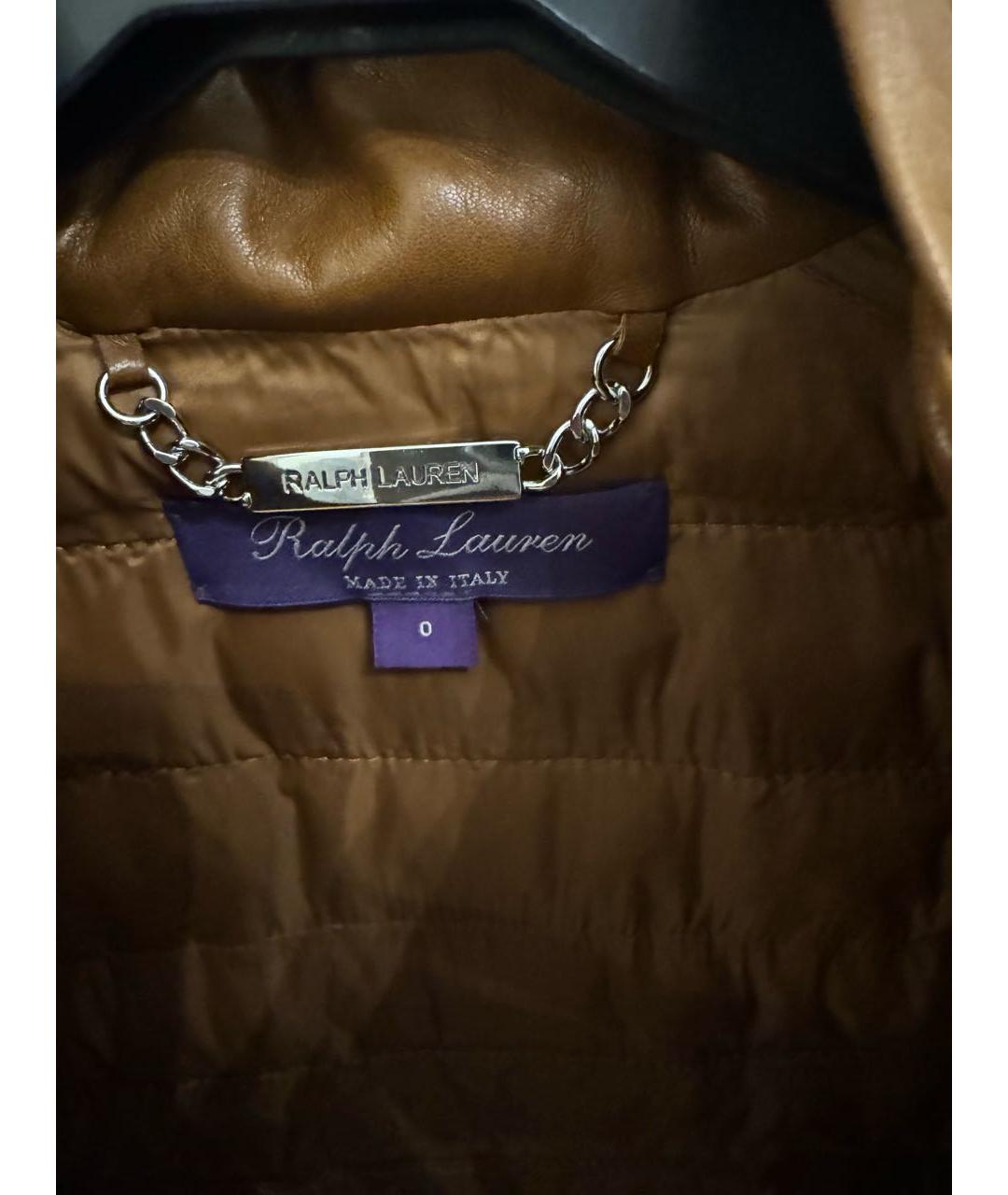 RALPH LAUREN PURPLE LABEL Коричневый кожаный пуховик, фото 4