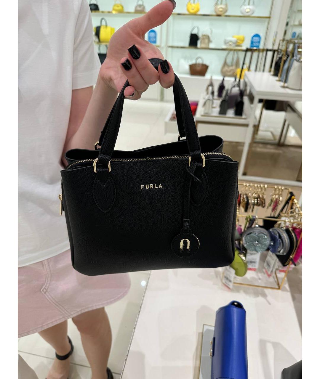 FURLA Черная кожаная сумка тоут, фото 5