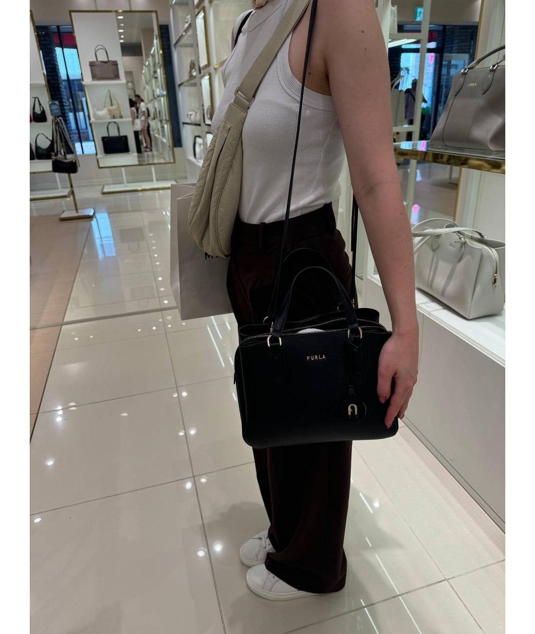 FURLA Черная кожаная сумка тоут, фото 3