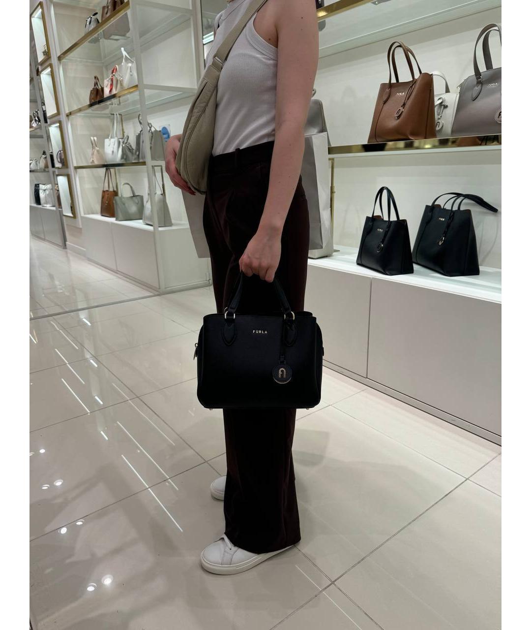 FURLA Черная кожаная сумка тоут, фото 2