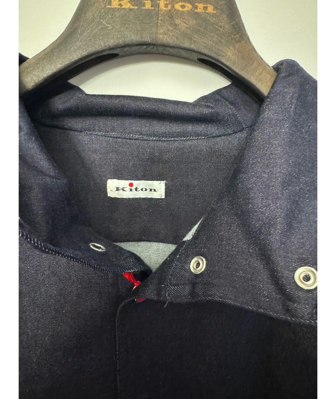 KITON Темно-синяя хлопко-полиэстеровая кэжуал рубашка, фото 4