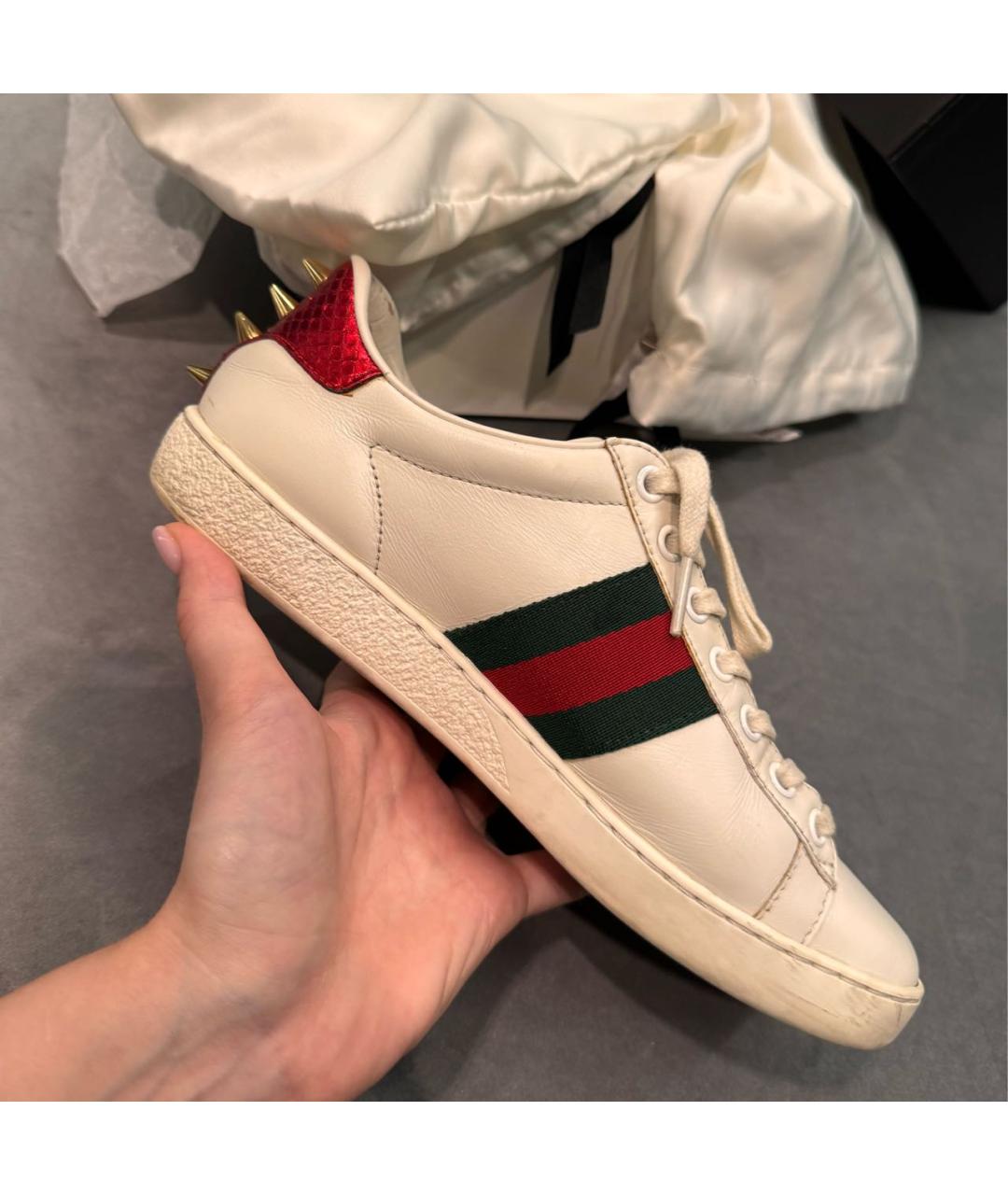 GUCCI Белые кожаные кеды, фото 6