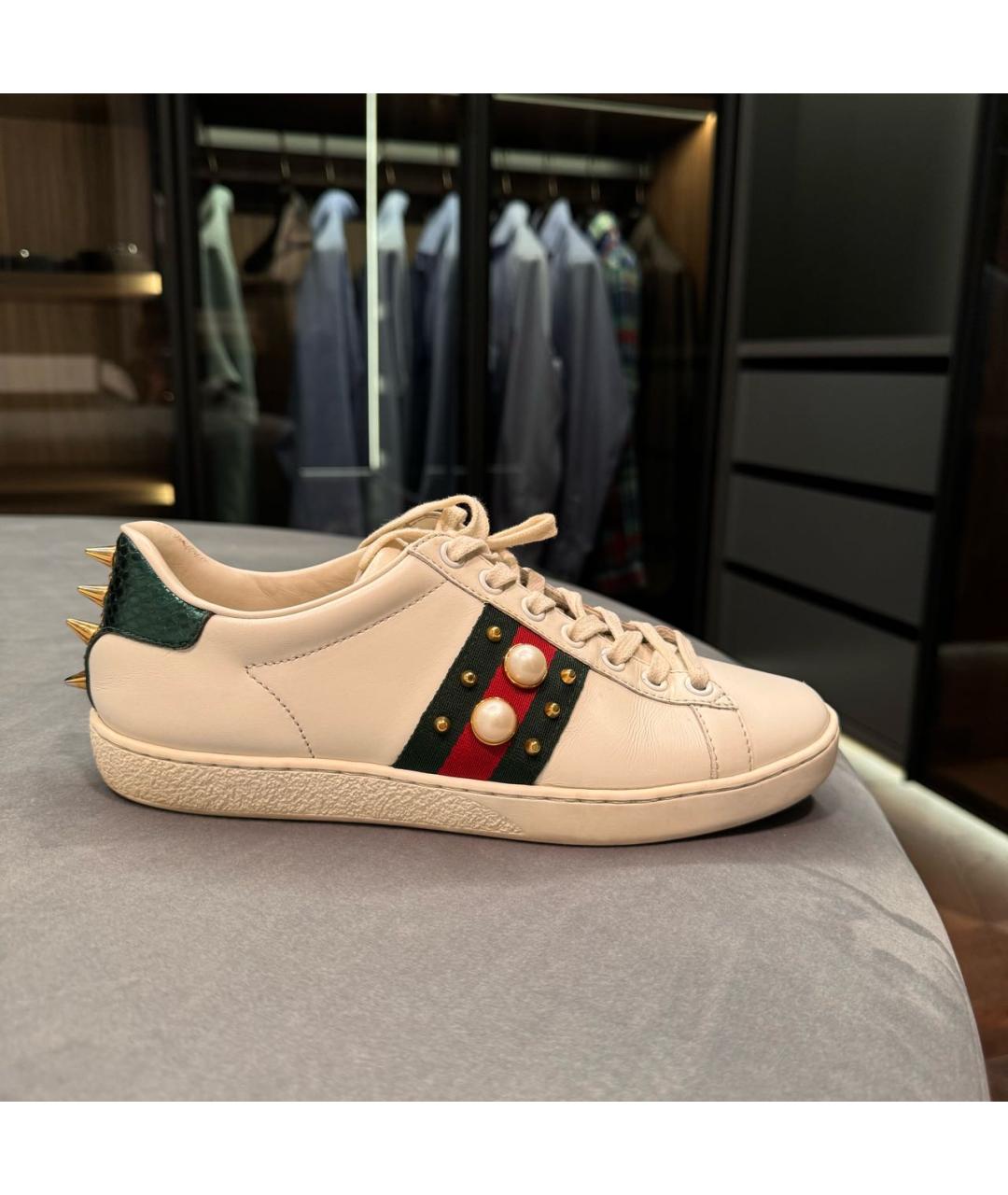 GUCCI Белые кожаные кеды, фото 2