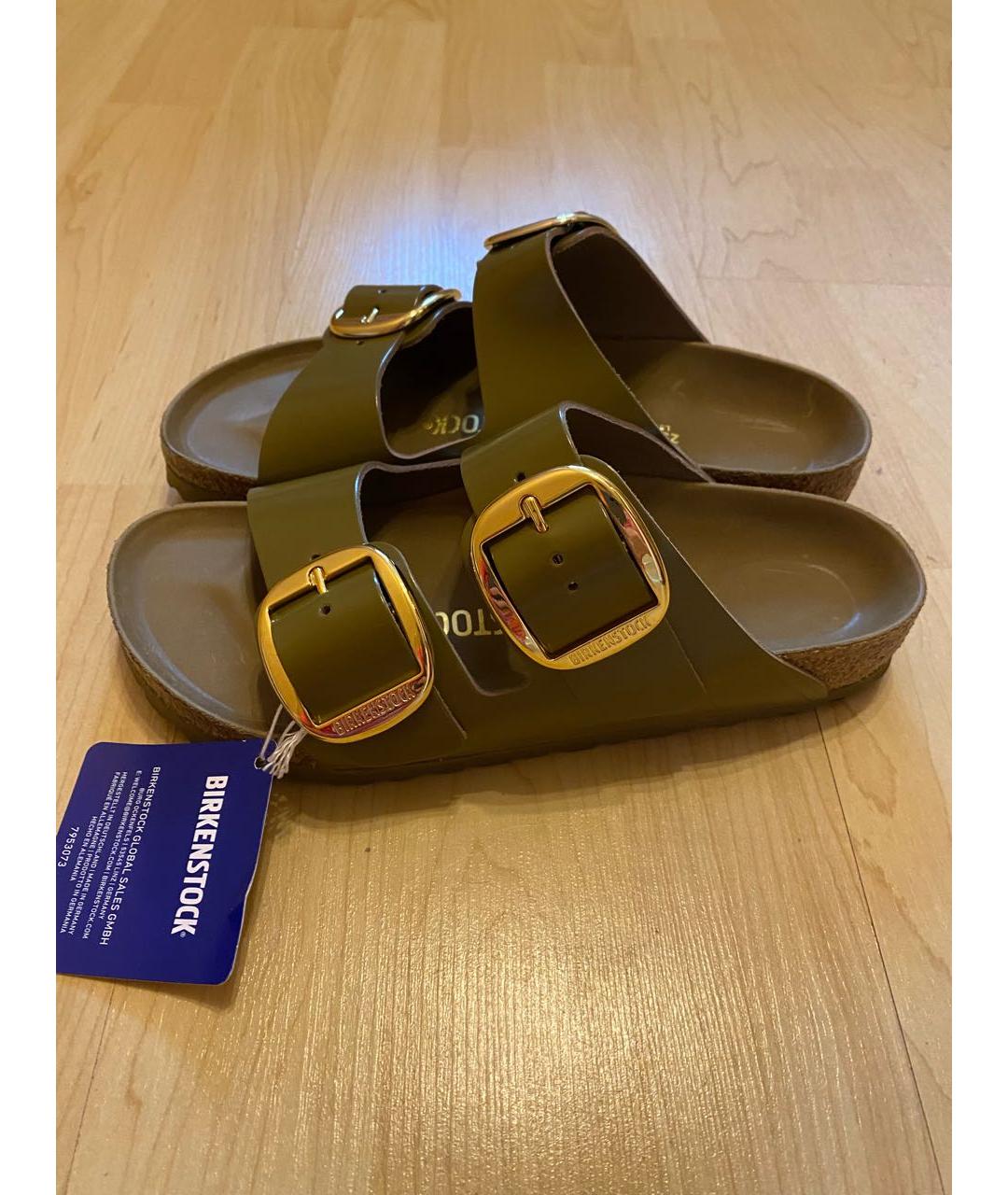 BIRKENSTOCK Хаки кожаные шлепанцы, фото 4