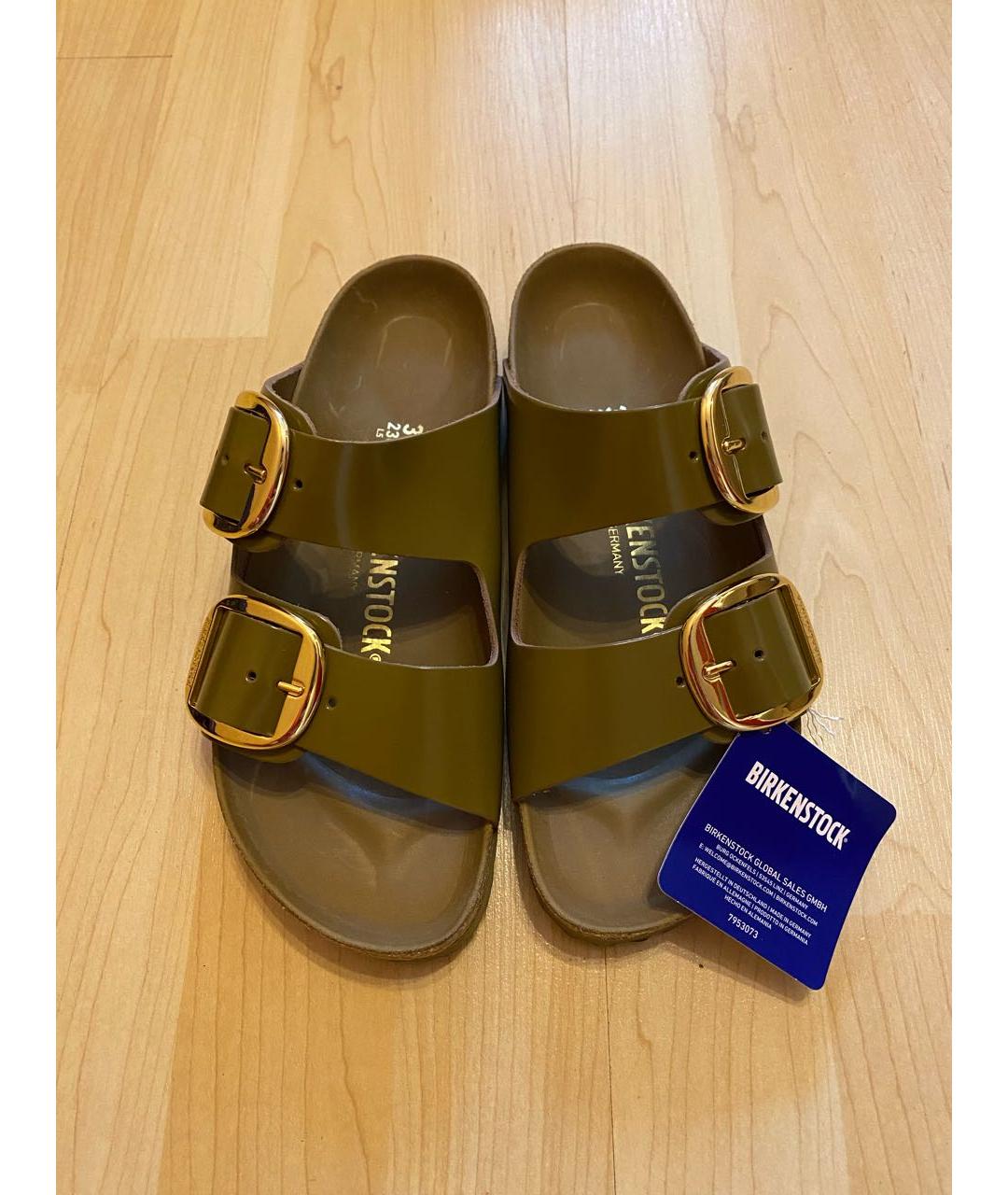 BIRKENSTOCK Хаки кожаные шлепанцы, фото 2