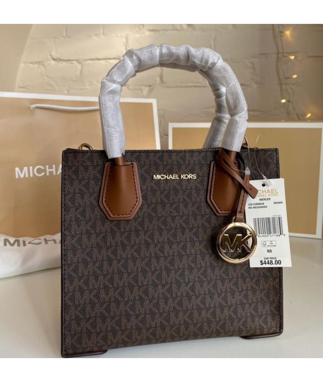 MICHAEL MICHAEL KORS Коричневая кожаная сумка тоут, фото 4