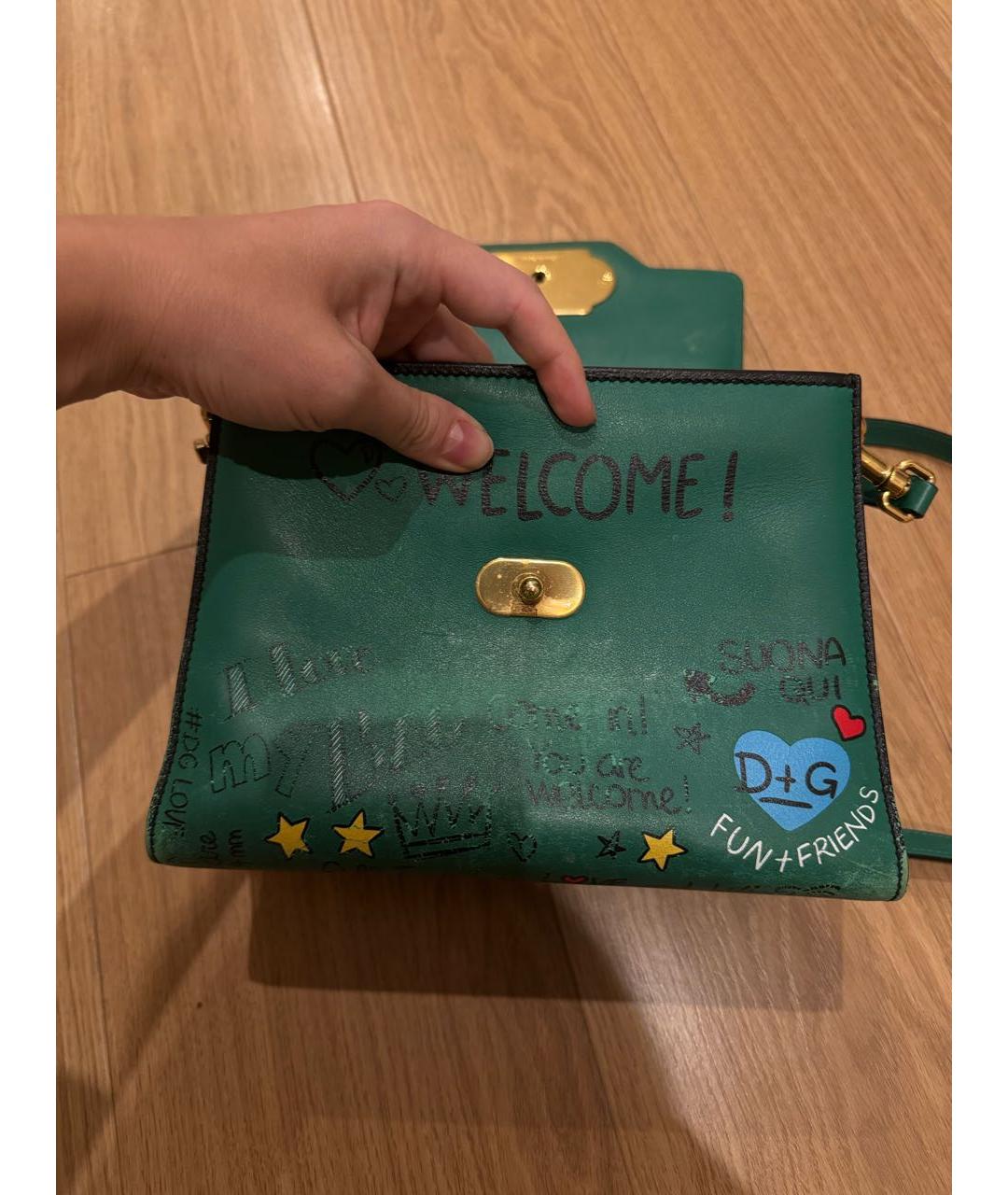 DOLCE&GABBANA Зеленая кожаная сумка с короткими ручками, фото 7