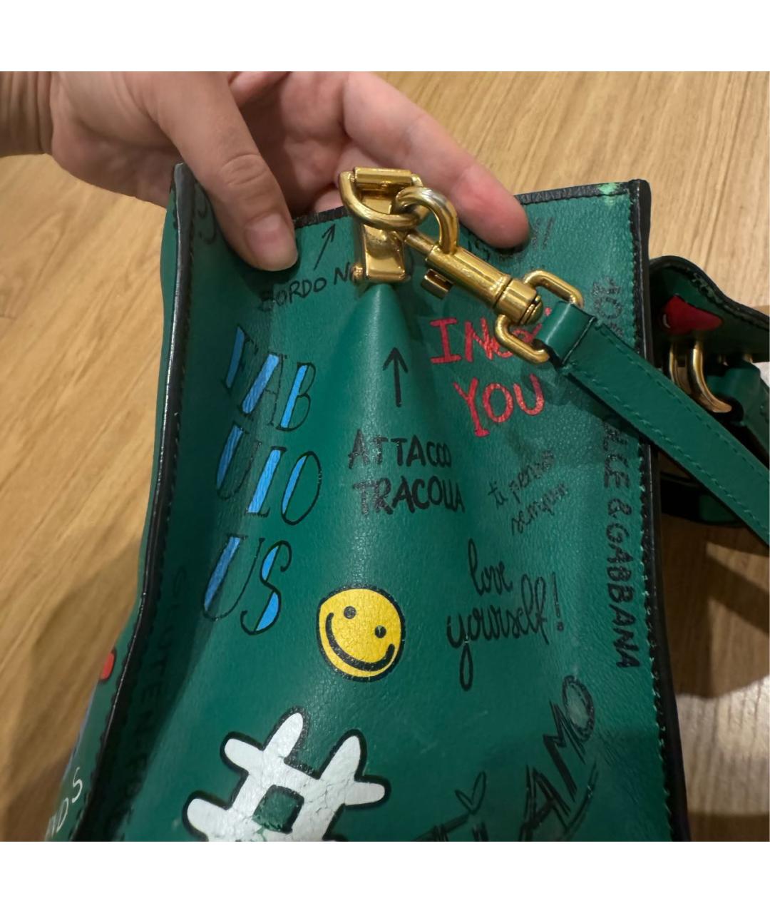 DOLCE&GABBANA Зеленая кожаная сумка с короткими ручками, фото 5