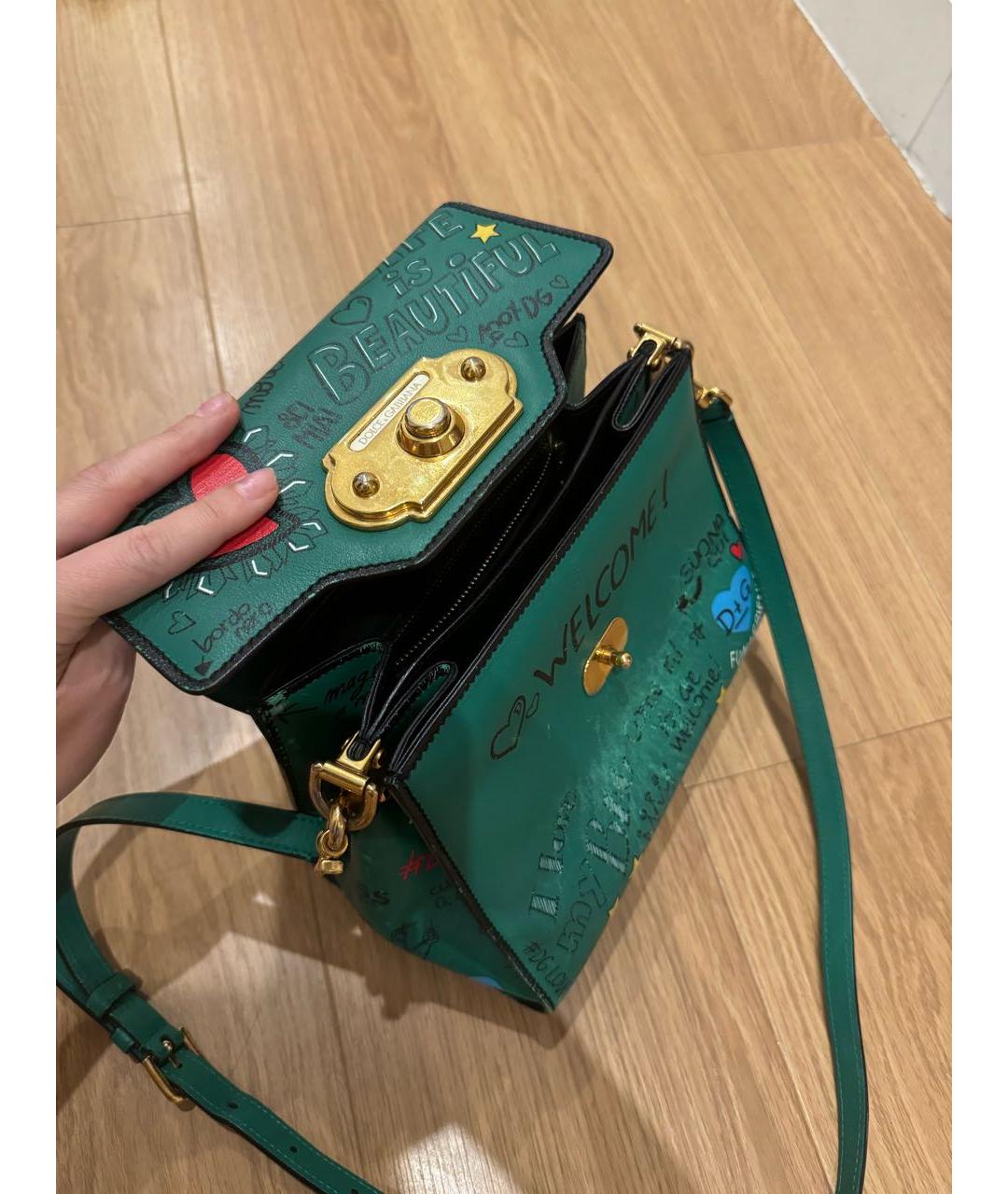 DOLCE&GABBANA Зеленая кожаная сумка с короткими ручками, фото 4